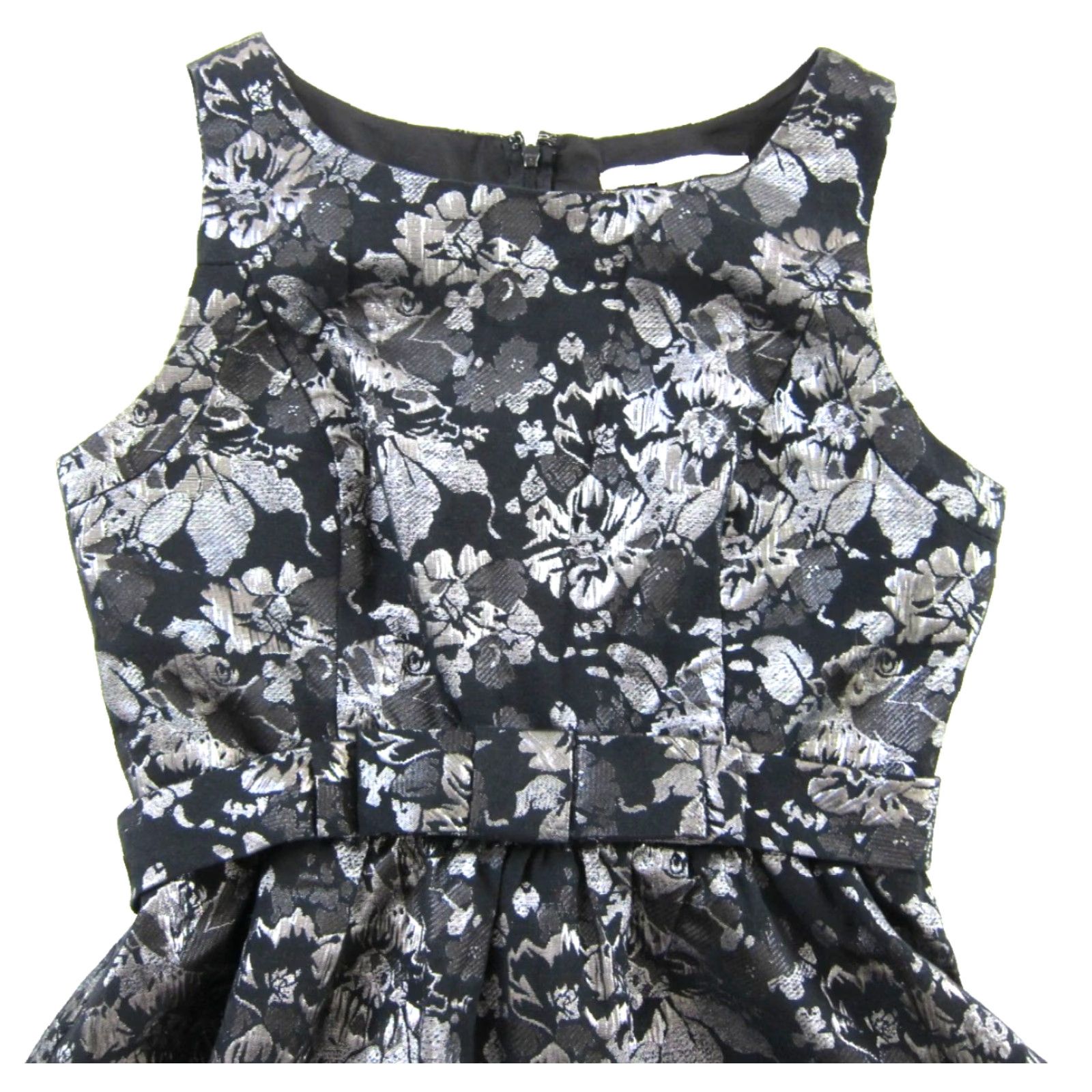 Vintage Lauren Conrad Silver Black Floral Sleeveless Bow Tie Belted Sheath Tank Dress 10 Size L / US 10 / IT 46 - 4 Thumbnail