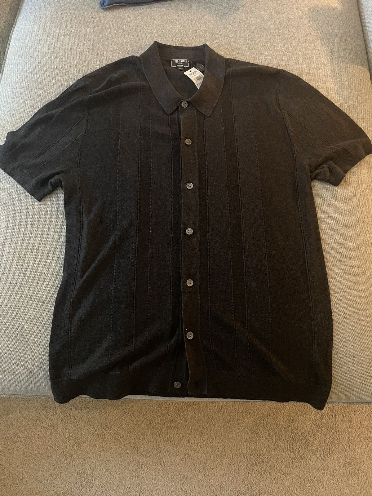 Todd Snyder Linen Textured Stripe Full-Placket Polo Size US L / EU 52-54 / 3 - 2 Thumbnail