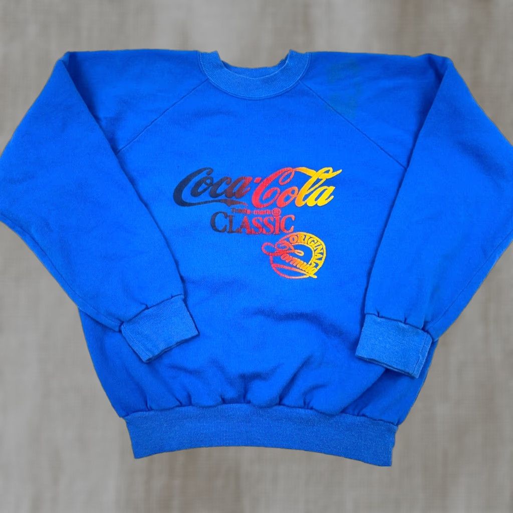 Vintage VINTAGE Coca Cola Sweatshirt Men Medium Blue Crew Neck Fleece 80s 90s Retro Logo Size US M / EU 48-50 / 2 - 1 Thumbnail