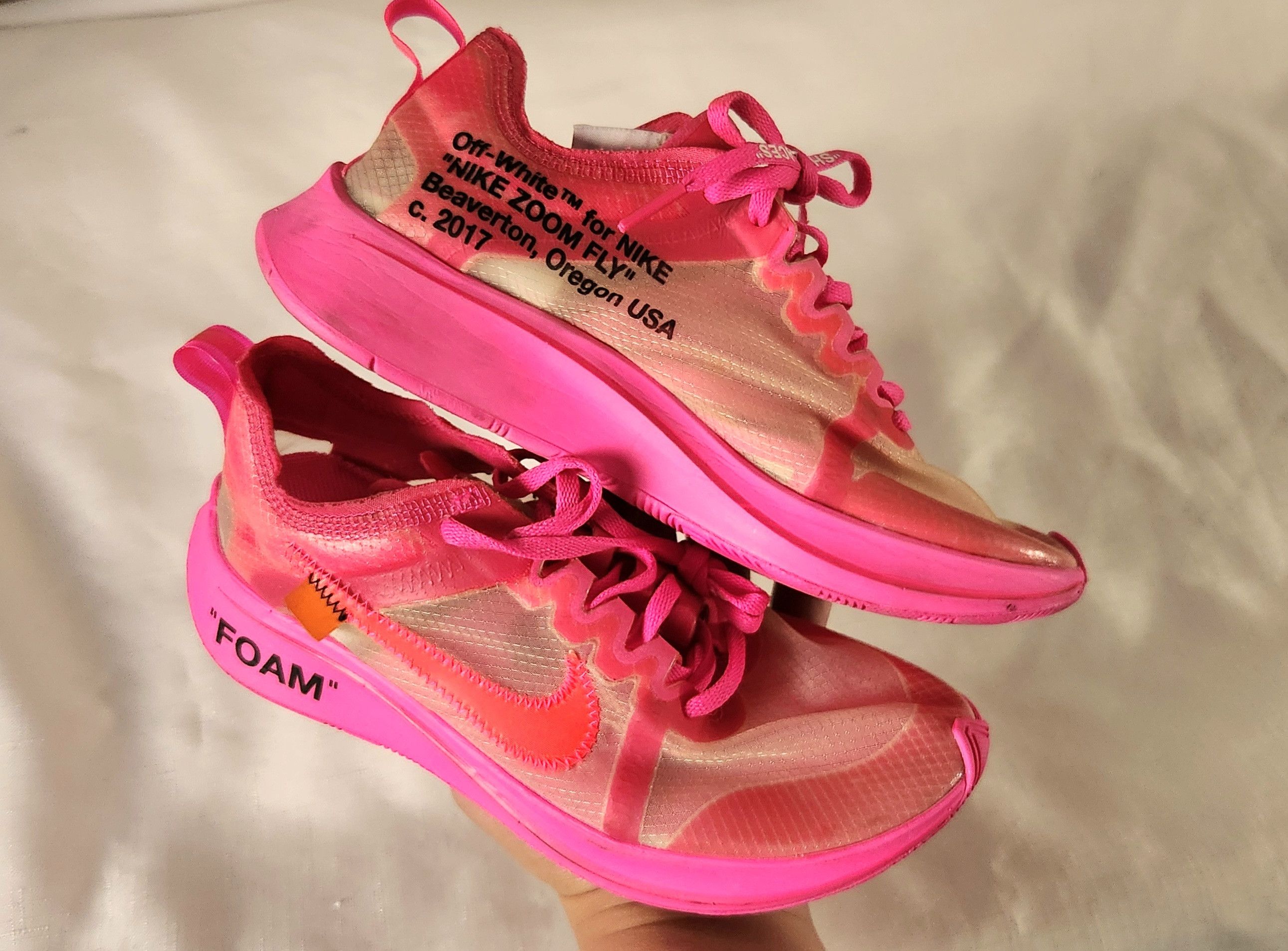 Nike × Off-White Nike Zoom Fly SP x OFF-WHITE ‘Pink’ AJ4588-600 Men’s Size 5 Size US 5 / EU 37 - 1 Thumbnail