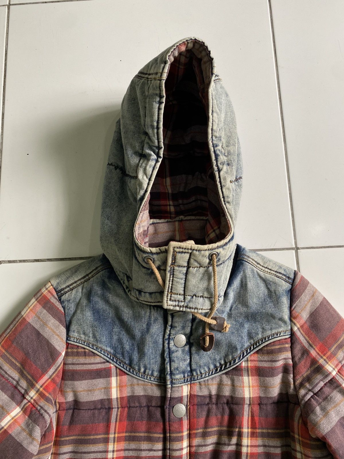 If Six Was Nine × Japanese Brand 90s Cube sugar authentic Down plaid Hoodie Button Jacket Size US M / EU 48-50 / 2 - 5 Thumbnail