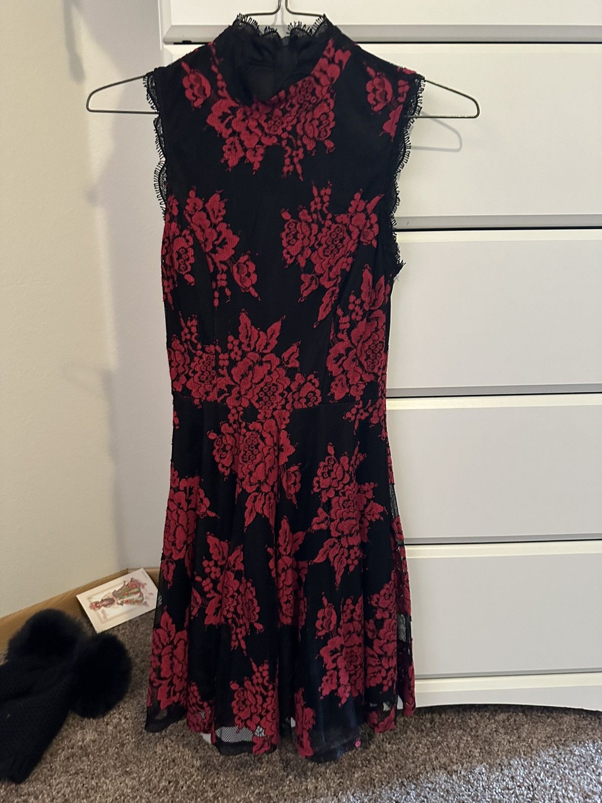 Vintage Red Black Lace dress Size S / US 4 / IT 40 - 4 Thumbnail