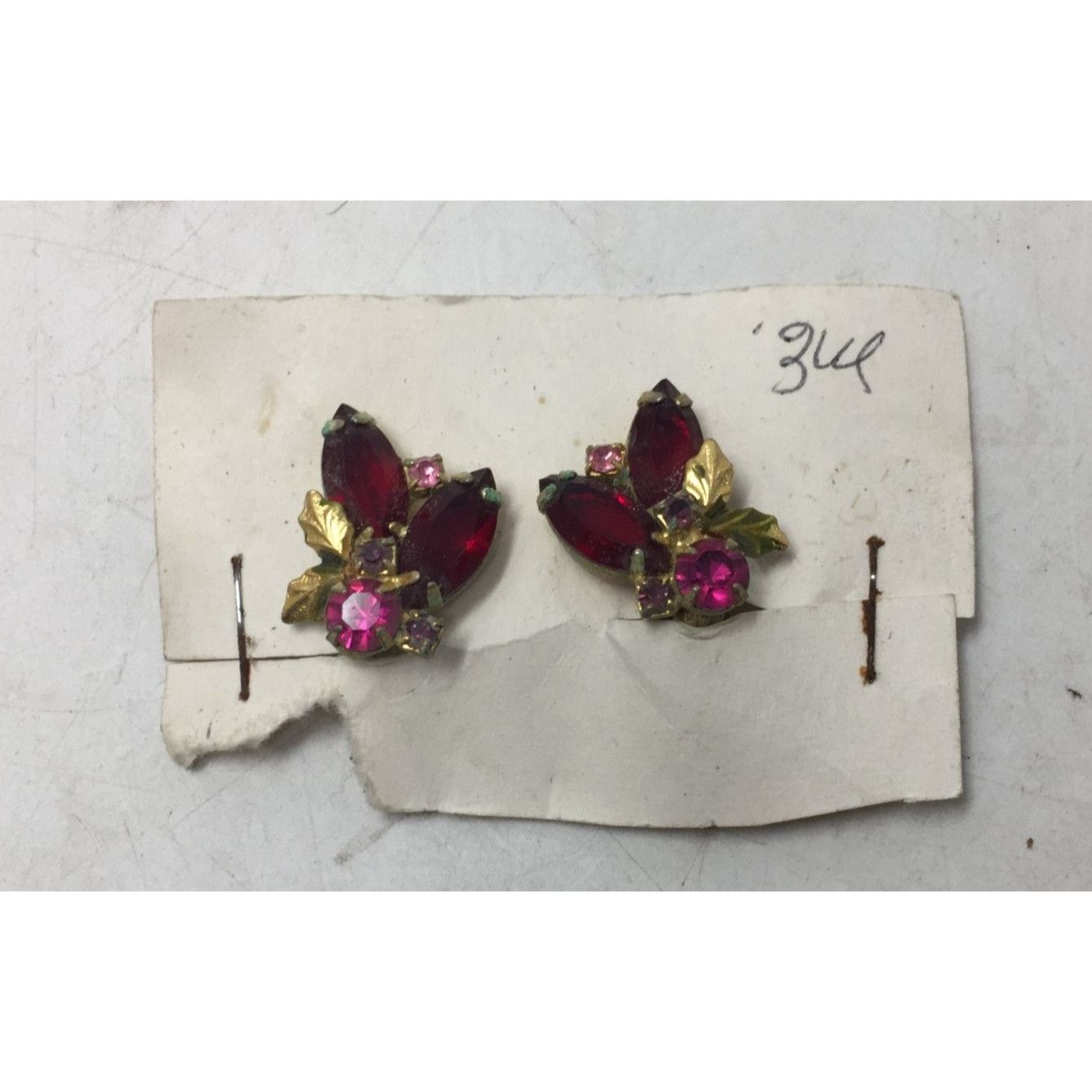 Other Vintage Pink Marquise Rhinestone Gold Tone Clip On Earrings Size ONE SIZE - 3 Thumbnail