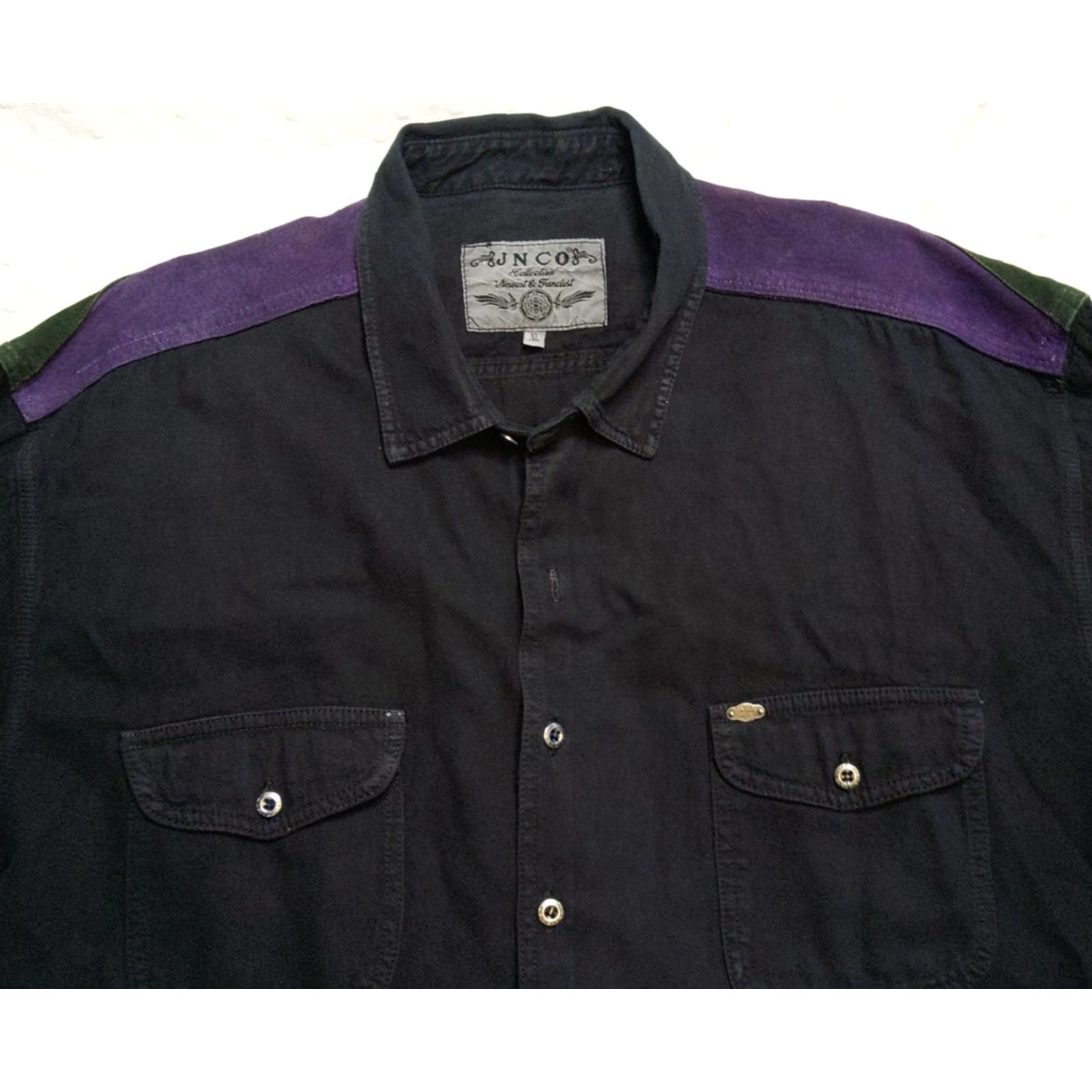 JNCO VINTAGE JNCO Shirt Los Angeles Button-Up Long Sleeve Black XL Mens Knit Cotton Polyester Striped Angel Pattern Collar Button-Down Size US XL / EU 56 / 4 - 4 Thumbnail