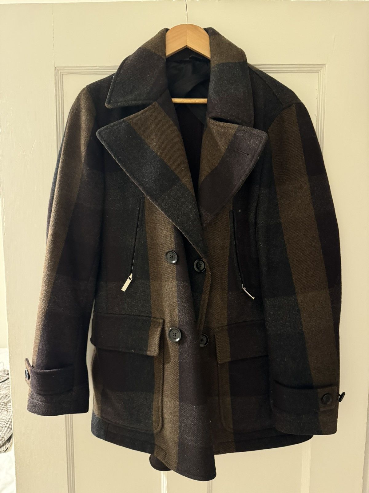 Hugo Boss Double breasted Checkered Peacoat Grailed