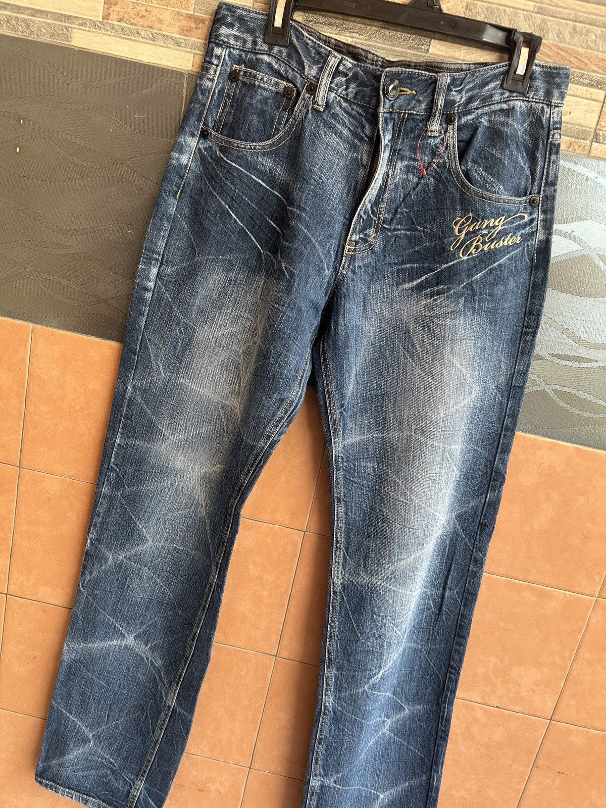 If Six Was Nine Vintage Gang Buster Spellout Distressed Pant Size US 29 - 2 Thumbnail