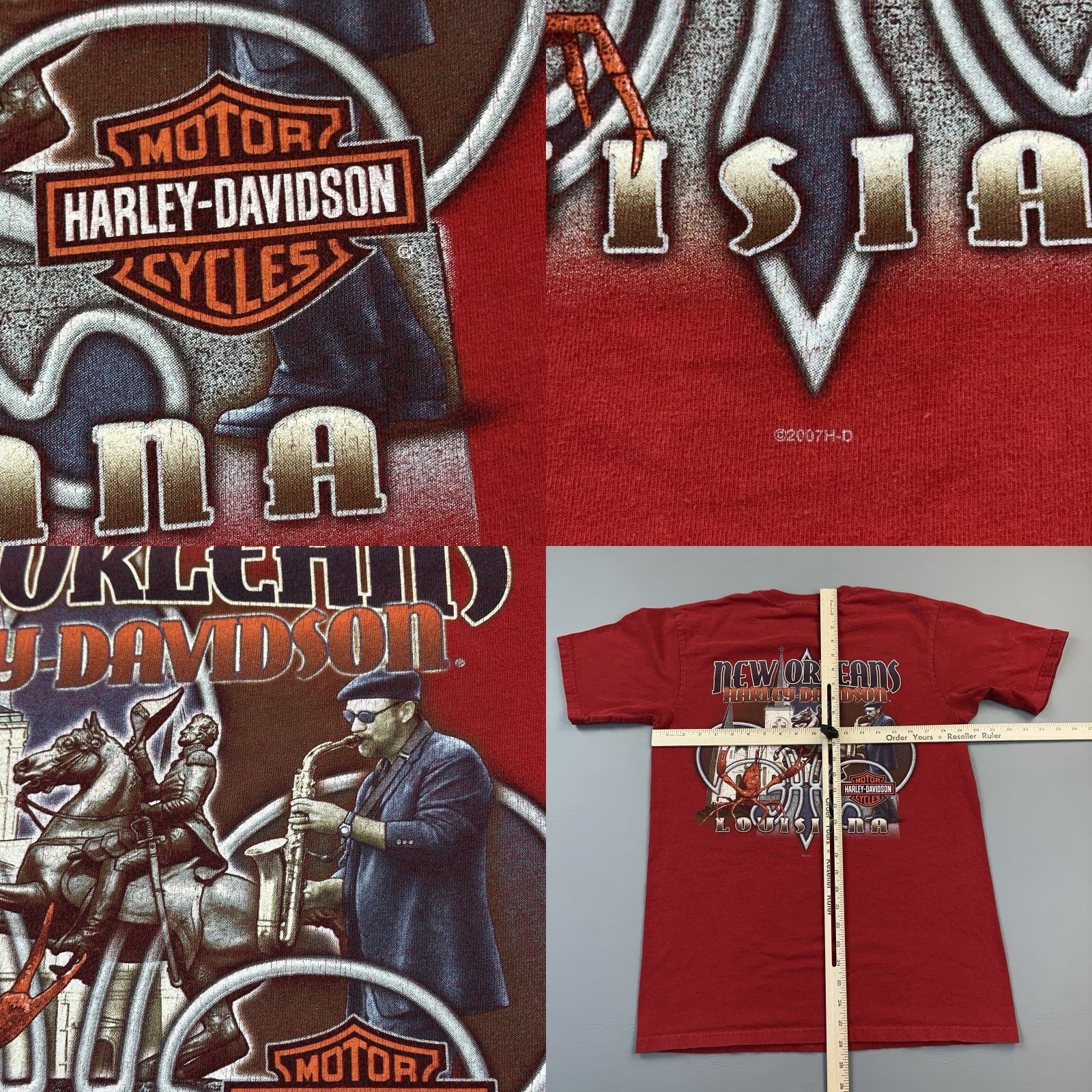 Harley Davidson Harley-Davidson Shirt Mens M Red New Orleans Eagle Motorcycle Biker Y2K Vintage Graphic Print Logo USA Skull Size US M / EU 48-50 / 2 - 9 Thumbnail