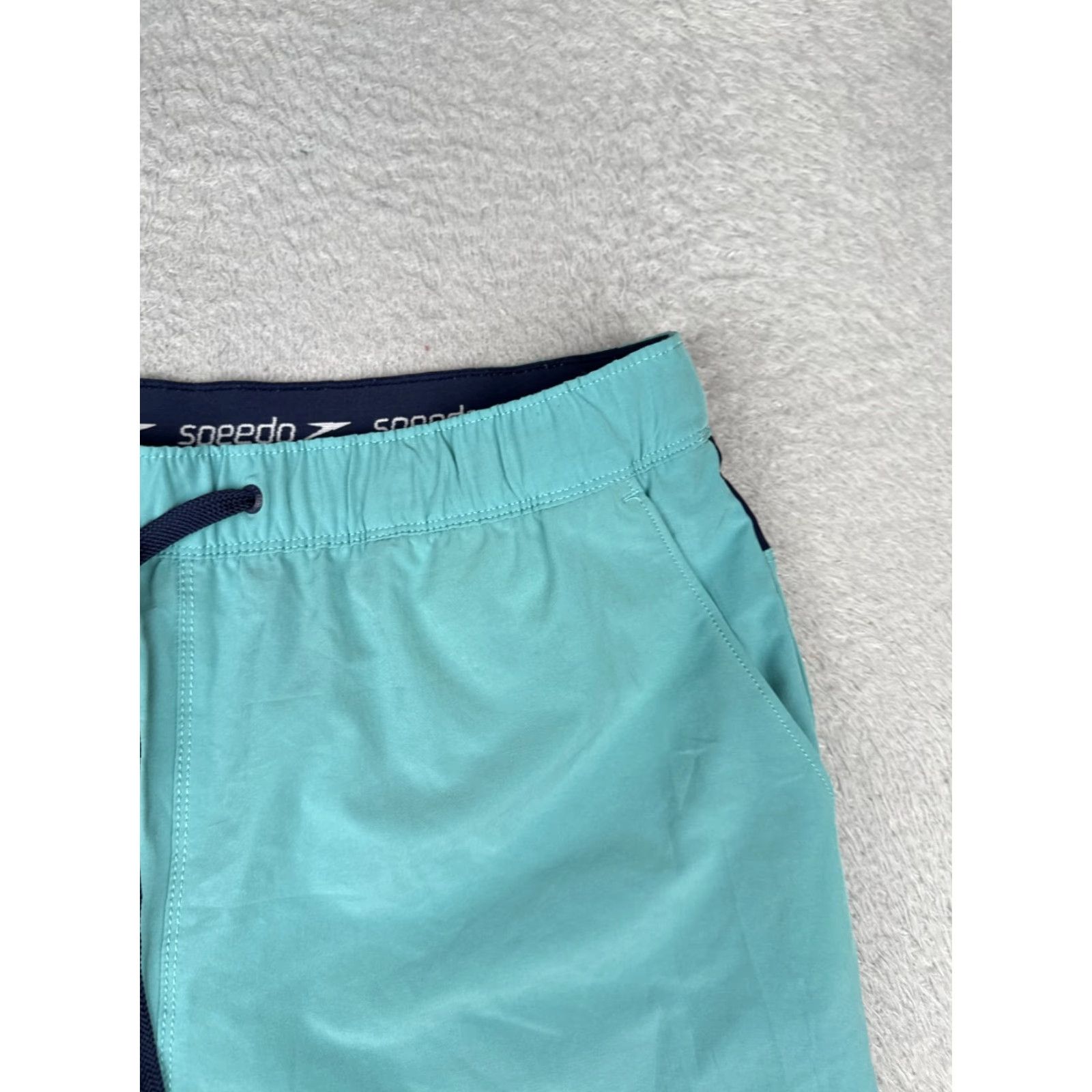 Speedo Speedo Swim Trunks Mens M Teal Elastic Drawstring Lined Polyester Beach Bottoms Size ONE SIZE - 5 Thumbnail