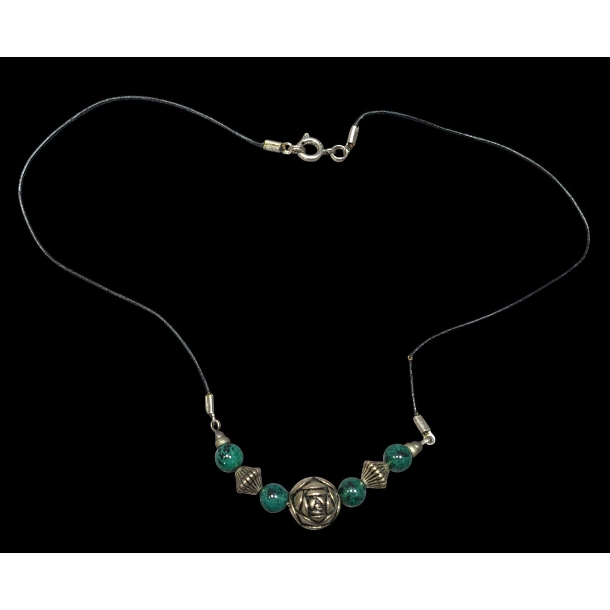 Other Floral Green Jasper And Silver Tone Beaded Necklace Size ONE SIZE - 1 Thumbnail