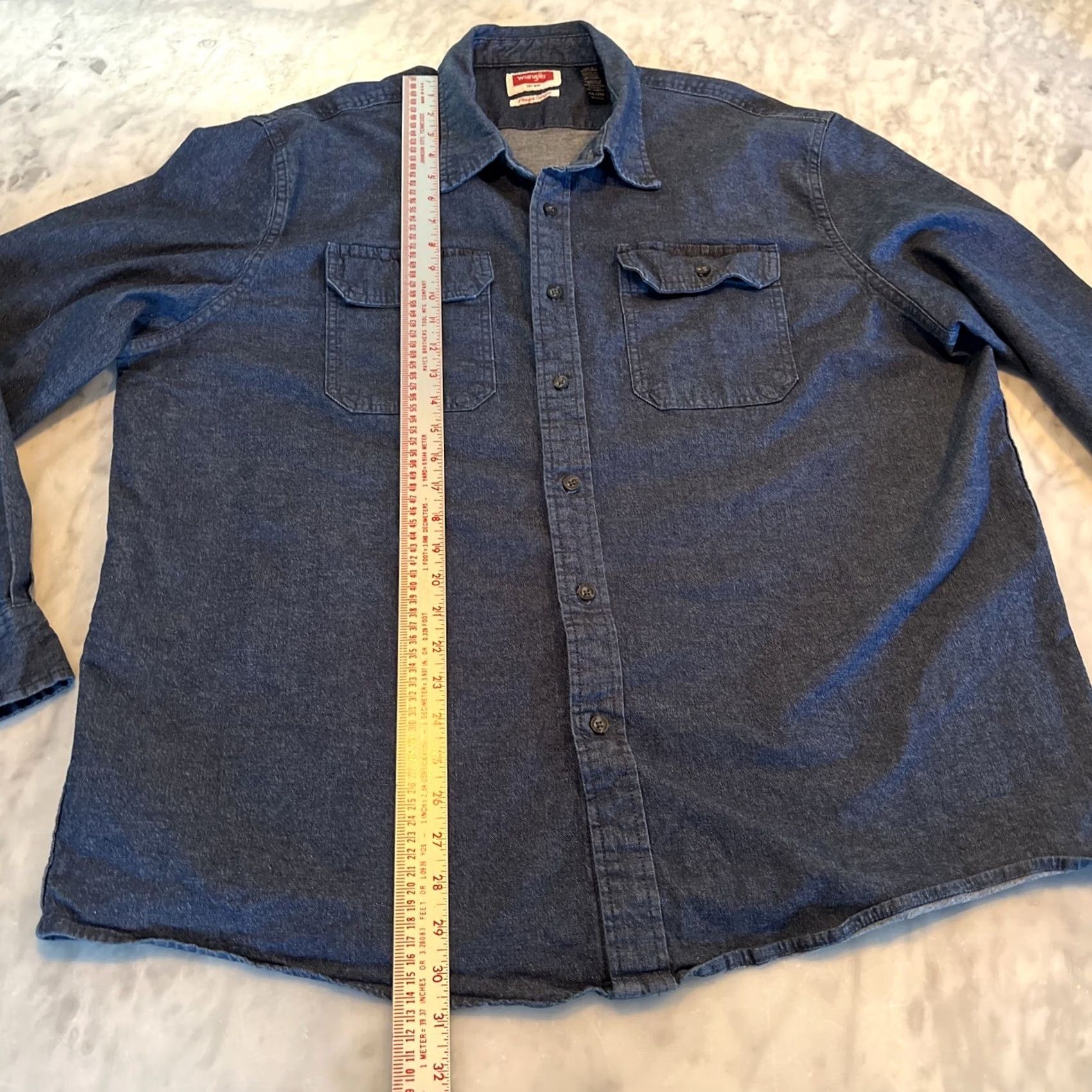 Wrangler Wrangler Shirt Mens 2XL Button-Up Denim Long Sleeve Blue Western Comfort Flex For Comfort Size US XXL / EU 58 / 5 - 7 Thumbnail
