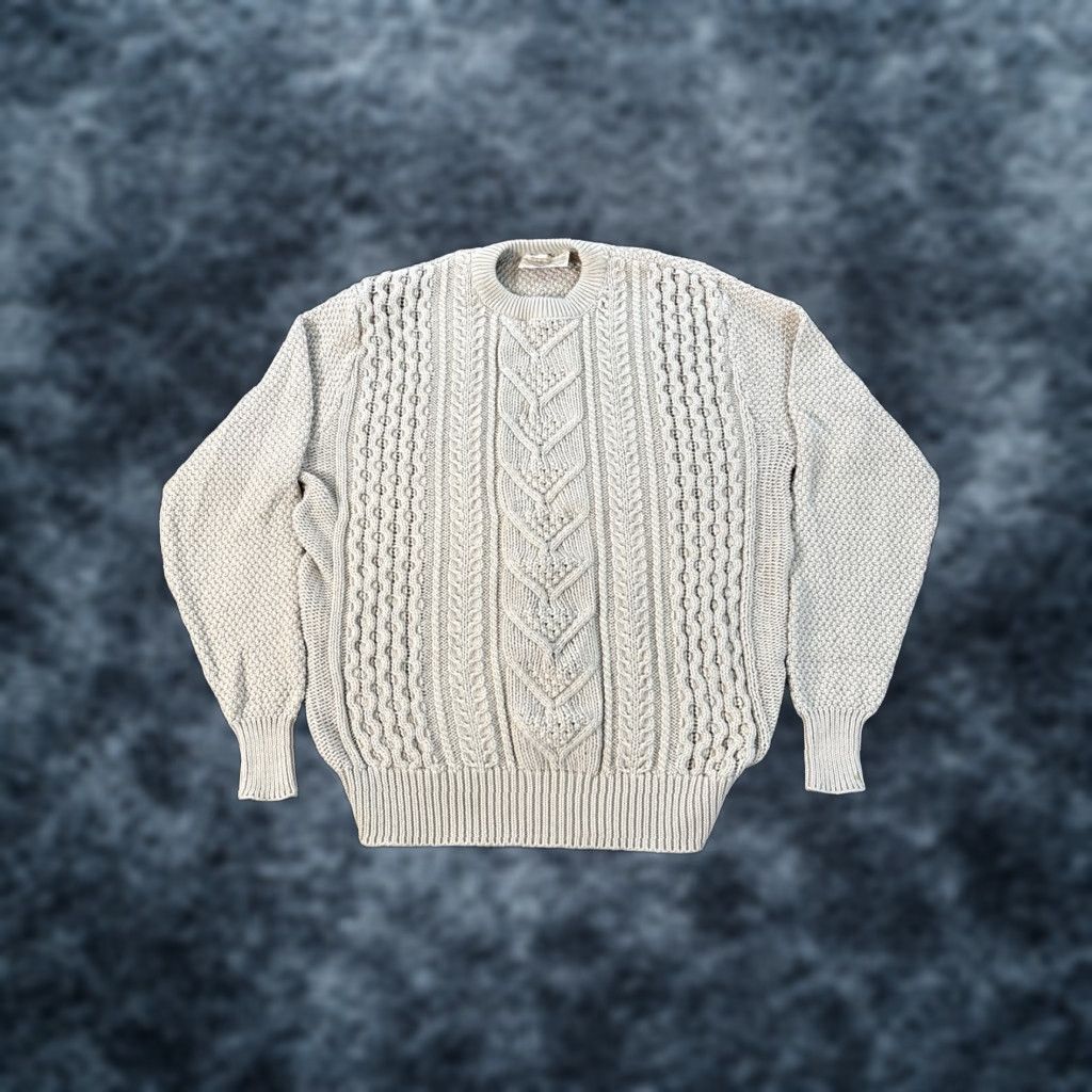 Vintage VINTAGE Lord Jeff Sweater Men L Ivory 80s 90s Chunky-Knit Crew Neck Pullover Made in USA Size US L / EU 52-54 / 3 - 1 Thumbnail