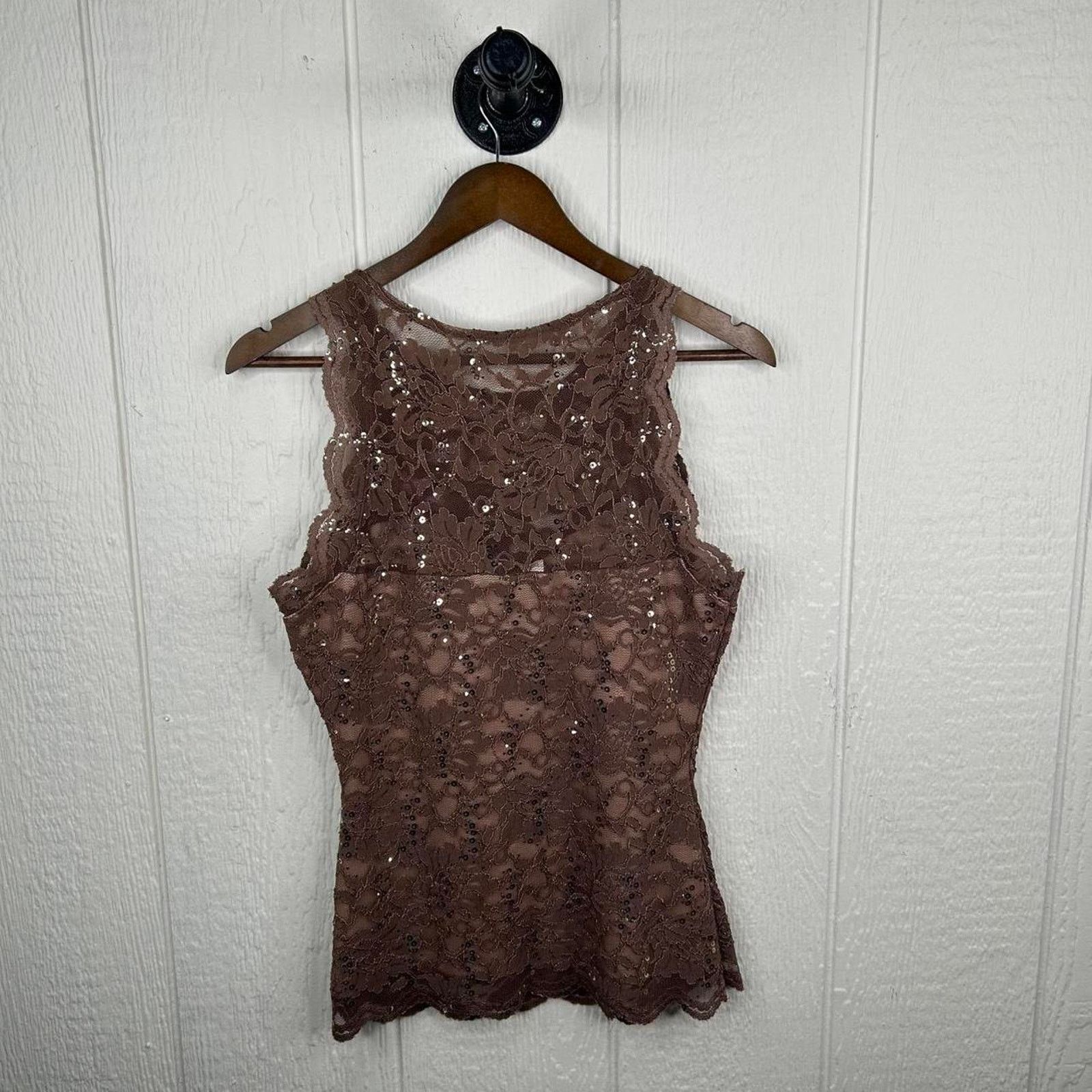 Boston Proper Vintage 90’s Brown Sparkly Lace Halter Going Out Top Small Size S / US 4 / IT 40 - 2 Thumbnail