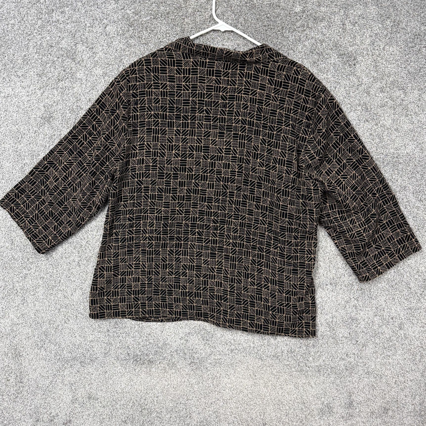 Element Elementz Womens 2X Plus Black Gold Geometric Button-Up Shirt, 3/4 Sleeve, Collared Office Casual Geometric Pattern, Polyester, V Size XXL / US 16-18 / IT 52-54 - 7 Thumbnail