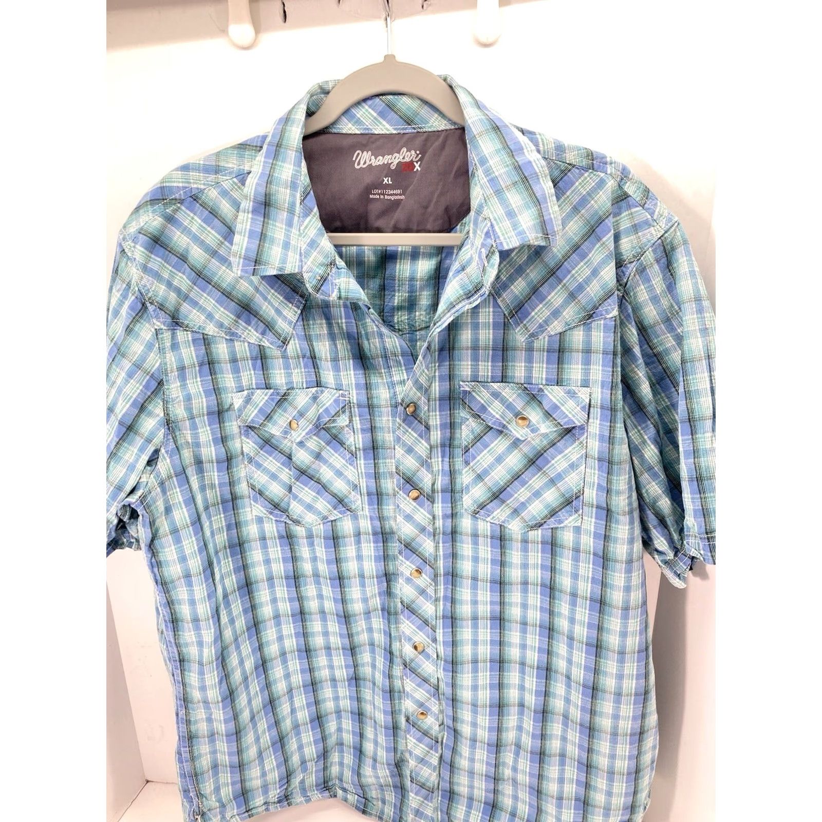 Wrangler VINTAGE Wrangler 20X Pearl Snap Western Shirt Men XL Blue Plaid Short Sleeve Rodeo Mens Size US XL / EU 56 / 4 - 2 Thumbnail