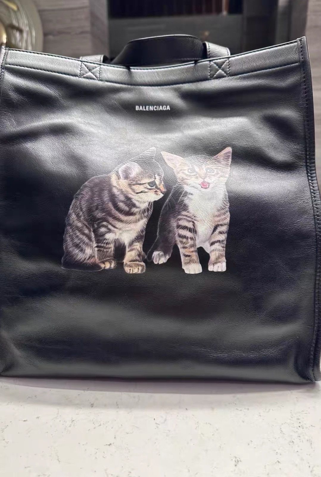 Balenciaga Balenciaga FW18 Leather Cat Tote Black Size ONE SIZE - 2 Thumbnail
