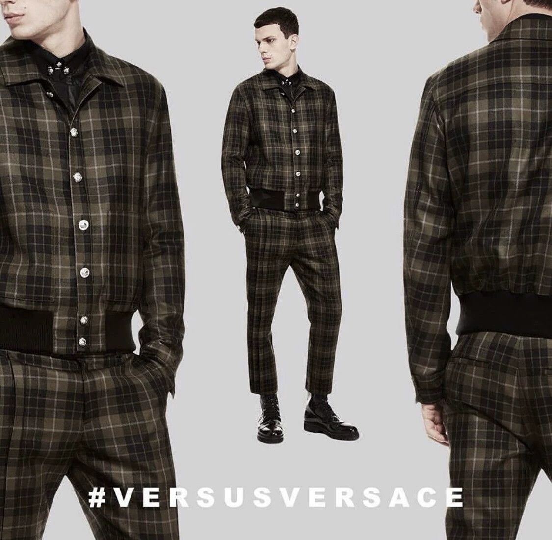 Versus VERSUS Lion Head Button Plaid Bomber Jacket Size US M / EU 48-50 / 2 - 1 Thumbnail