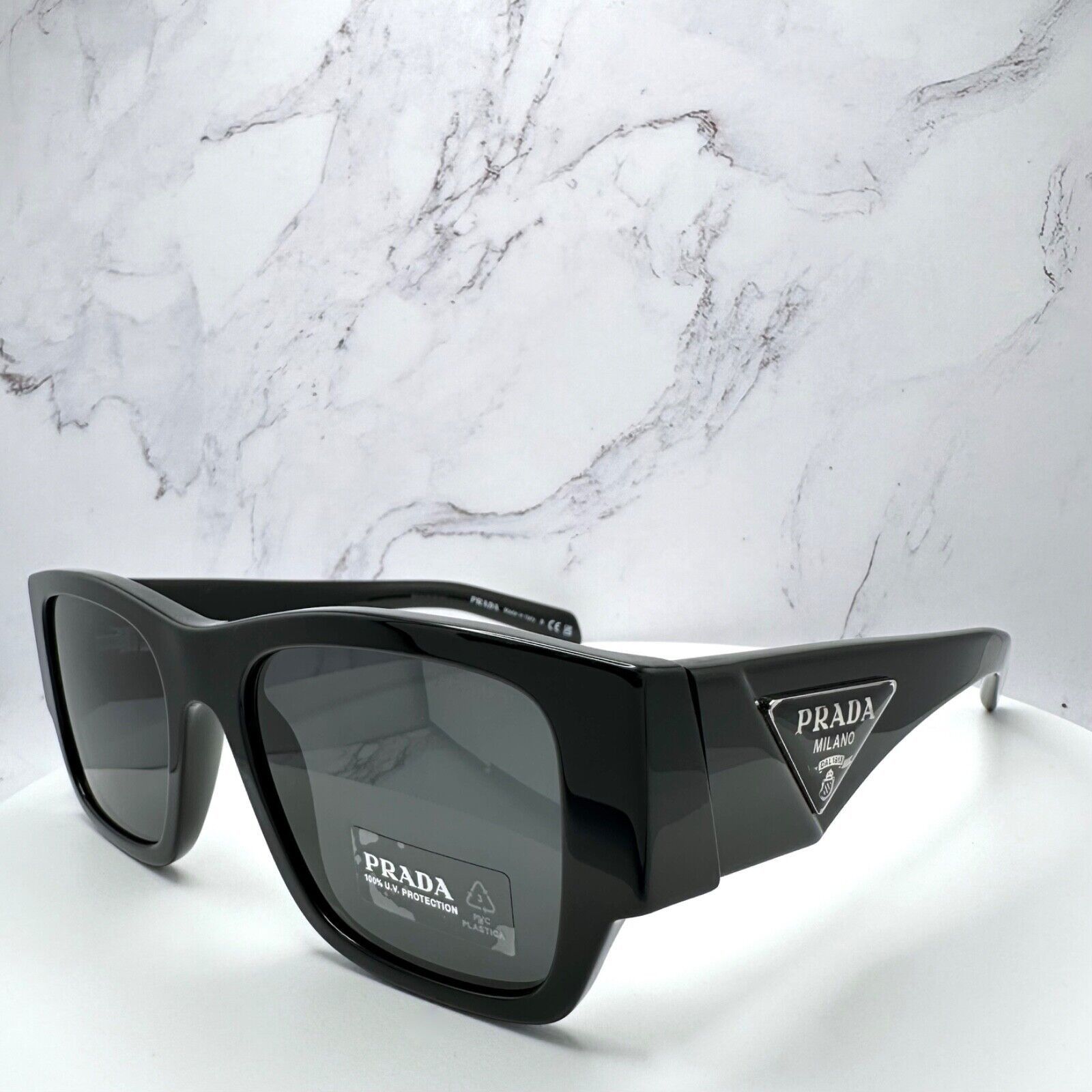 Prada New Prada Sunglasses Black Square Oversized Triangle Plaque Size ONE SIZE - 14 Thumbnail