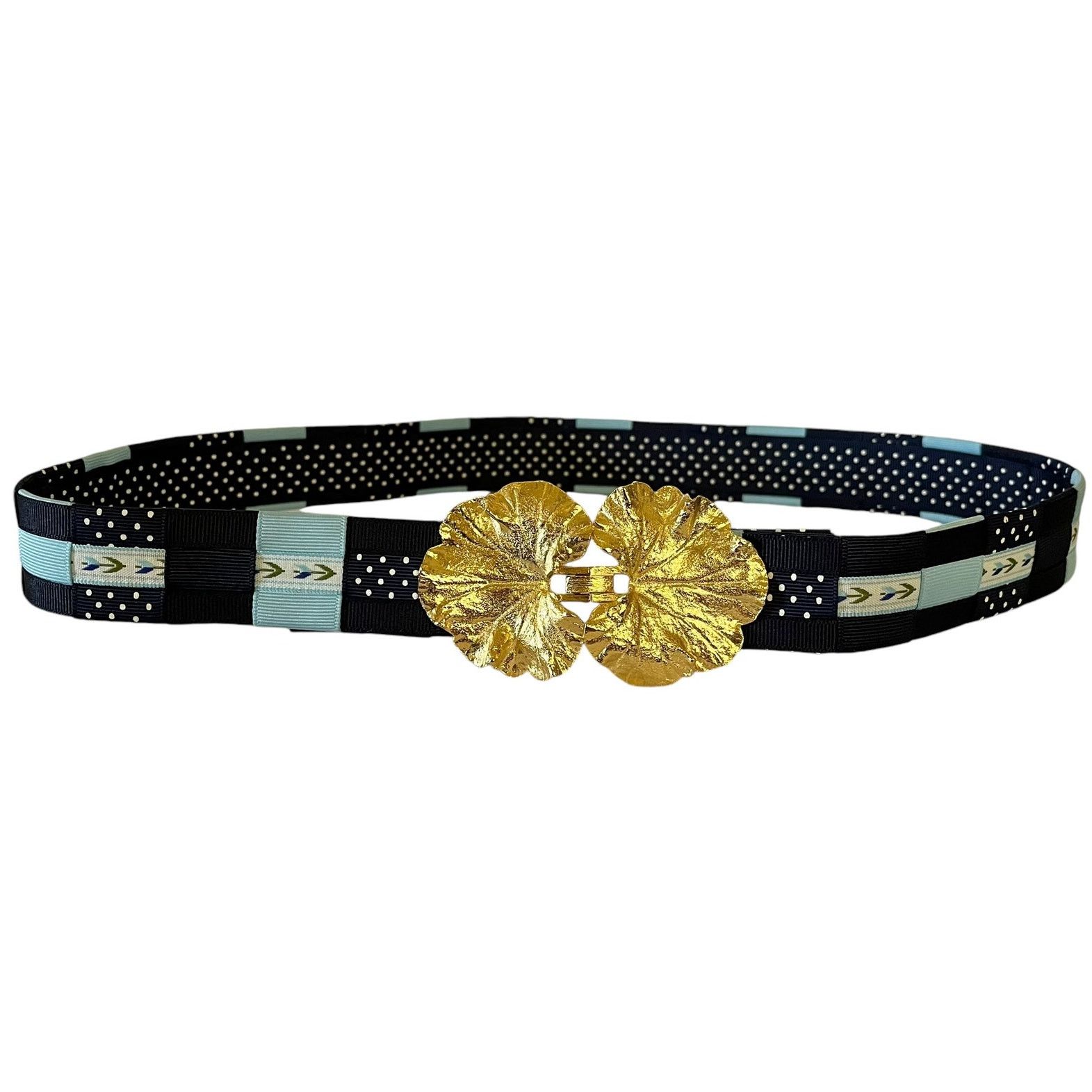 Vintage Mimi Di N Vintage Gold-Tone Leaf Buckle Blue Statement Belt Size ONE SIZE - 1 Thumbnail