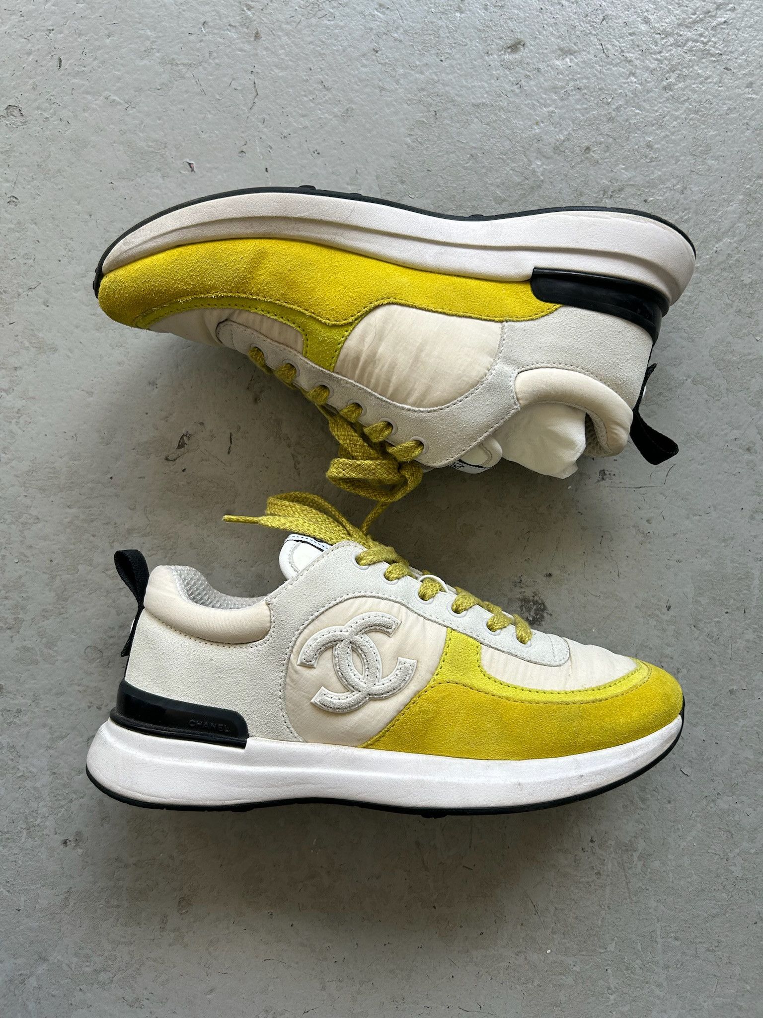 Chanel Chanel Suede Calfskin Ivory Light Grey & Yellow Runners Size US 6.5 / IT 36.5 - 1 Thumbnail