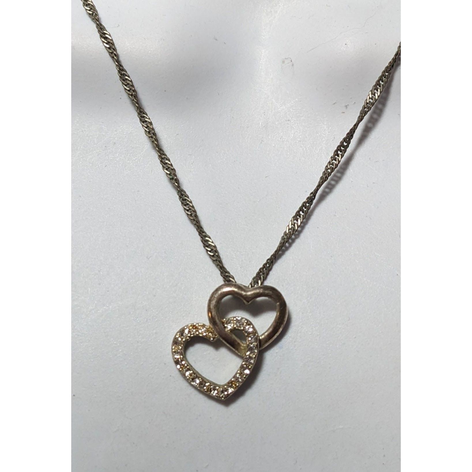 Other Silver Tone Rhinestone Double Heart Pendant Necklace Size ONE SIZE - 7 Thumbnail