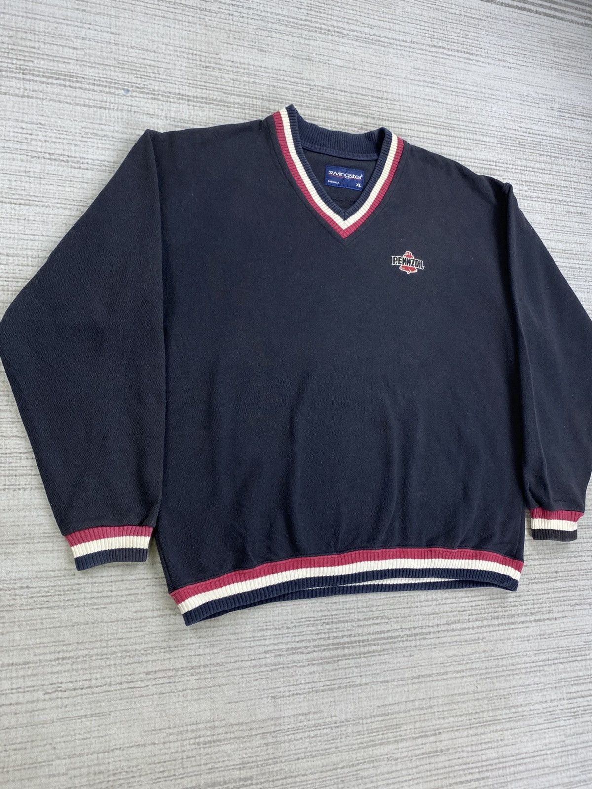 Swingster Vtg 80s Swingster Pennzoil Made In Usa V Neck Sweatshirt Size US XL / EU 56 / 4 - 3 Thumbnail