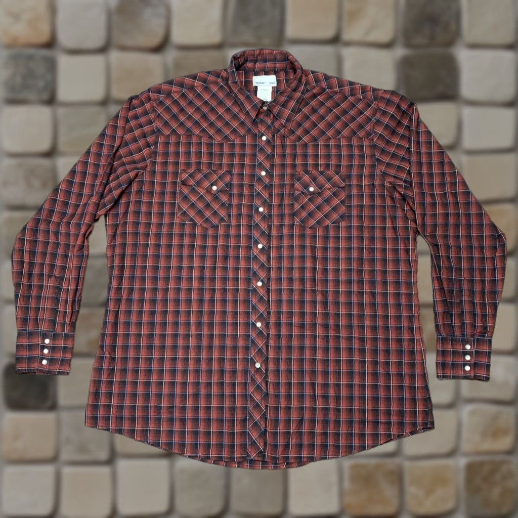 Wrangler Wrangler Wrancher Western Pearl Snap Red Black Long Sleeve Shirt Men's 2XT Size US XXL / EU 58 / 5 - 1 Thumbnail
