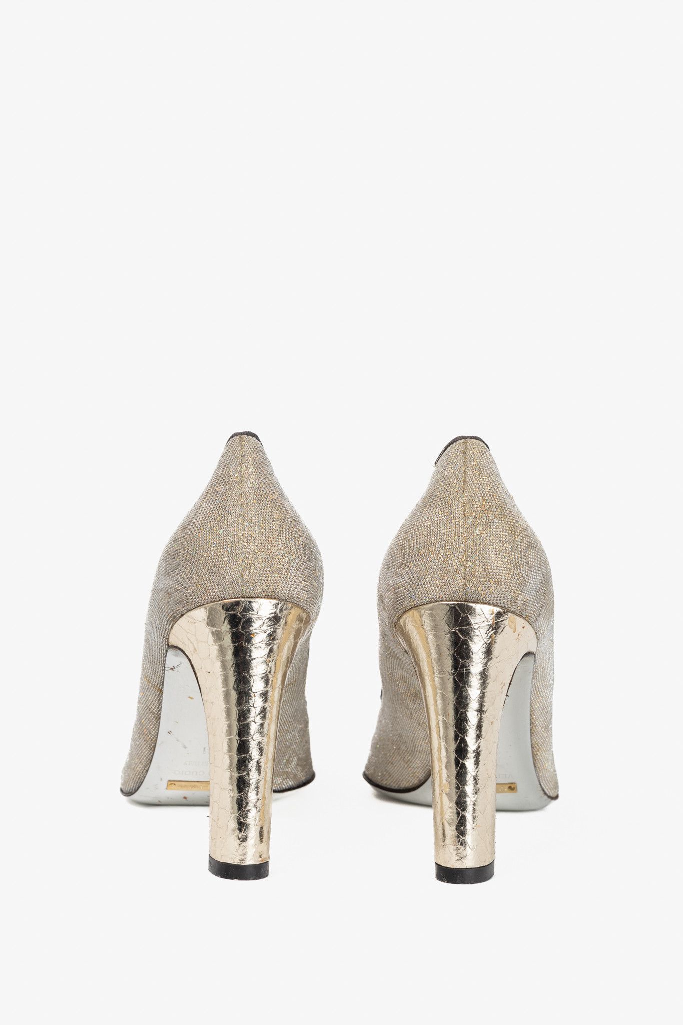 Dolce & Gabbana Dolce & Gabbana Gold Sparkle Velvet-Buckle Pumps Size US 10.5 / IT 40.5 - 3 Thumbnail