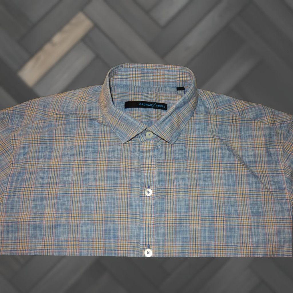 Vintage Zachary Prell Men's Short Sleeve Plaid Button-Up Shirt Blue Medium Size US M / EU 48-50 / 2 - 1 Thumbnail