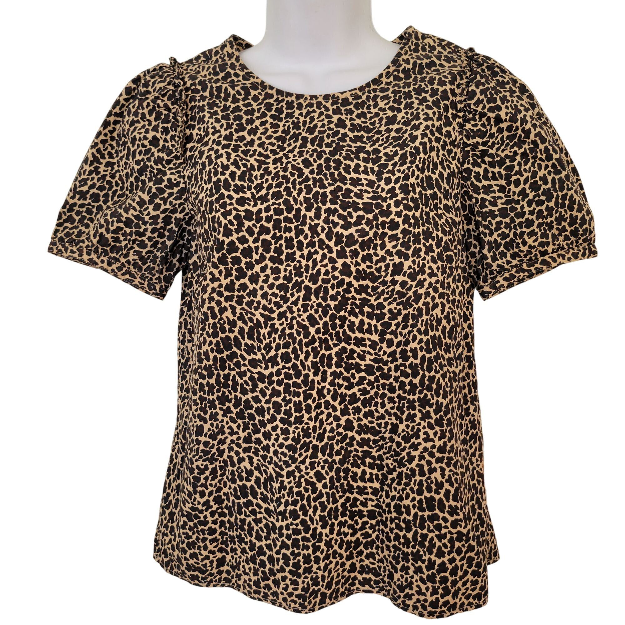 J.Crew J Crew XS Leopard Print Short Sleeve Top Cotton Puff Sleeve Size XS / US 0-2 / IT 36-38 - 1 Thumbnail