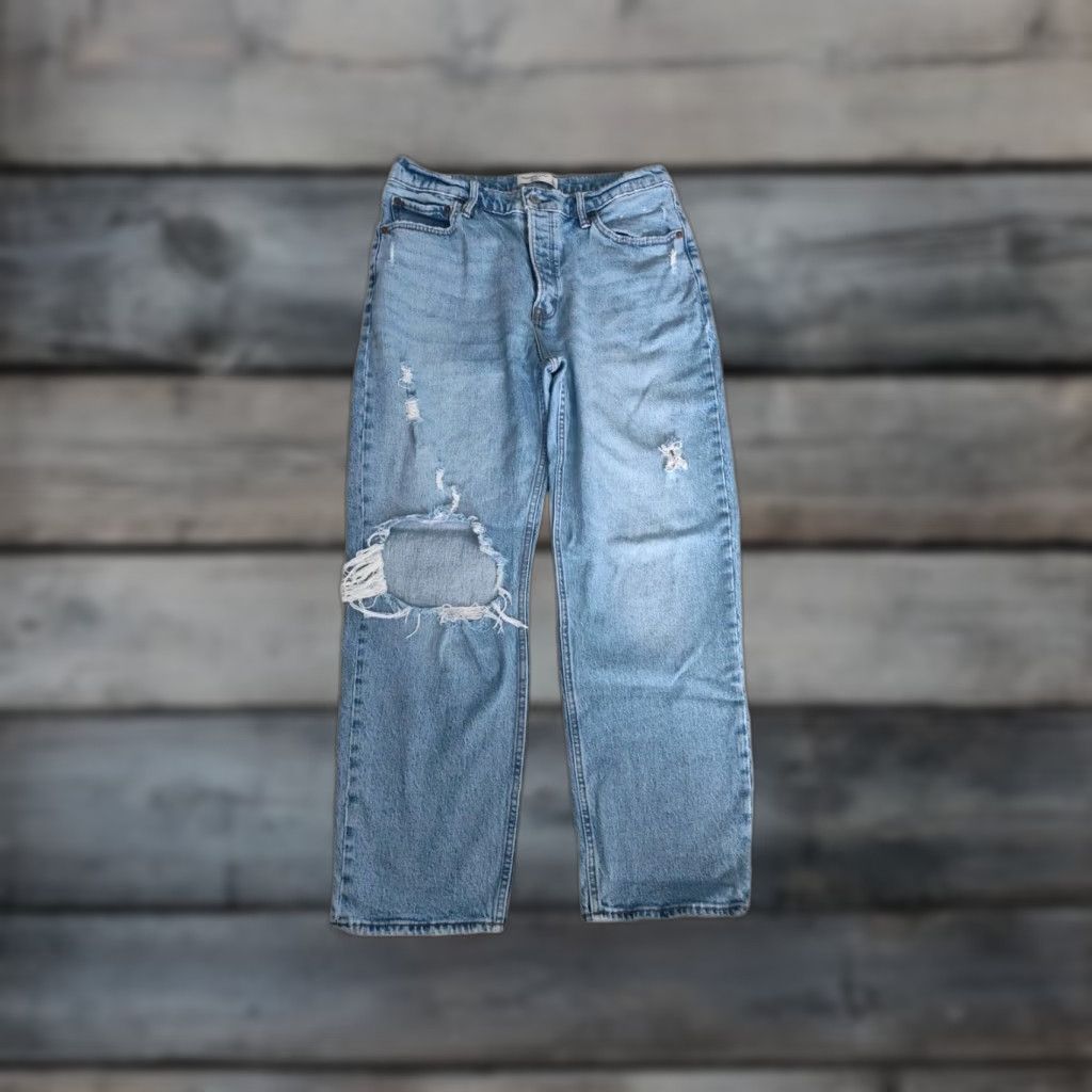 Abercrombie & Fitch VINTAGE Abercrombie & Fitch Women's Jeans 31/12 High Rise Straight Fit Distressed Blue 90s Retro Grunge Size 24" / US 00 / IT 34 - 1 Thumbnail