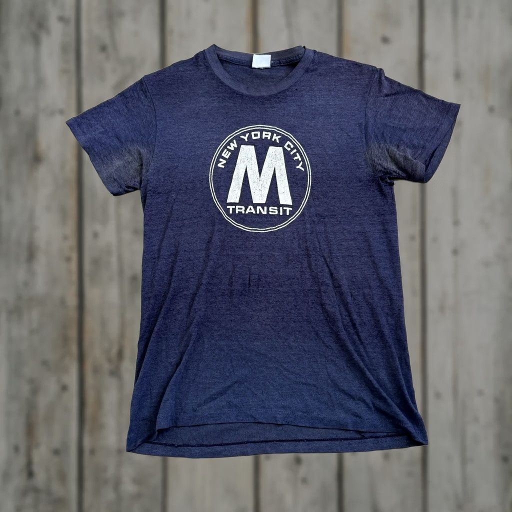 Vintage VINTAGE MTA TRANSIT Authority Subway T Shirt Blue Short Sleeve Crew Neck Men 16x26 Graphic Print City 50s 60s Paper Thin Size US L / EU 52-54 / 3 - 1 Thumbnail