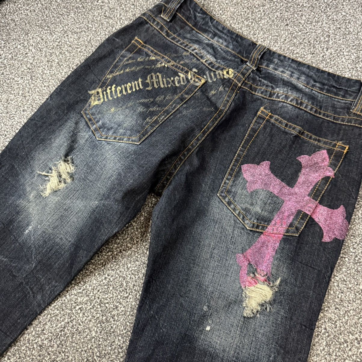 If Six Was Nine 🔥🇯🇵 Japanese Flared Cross Distressed Sorridere Jeans Size US 33 - 9 Thumbnail