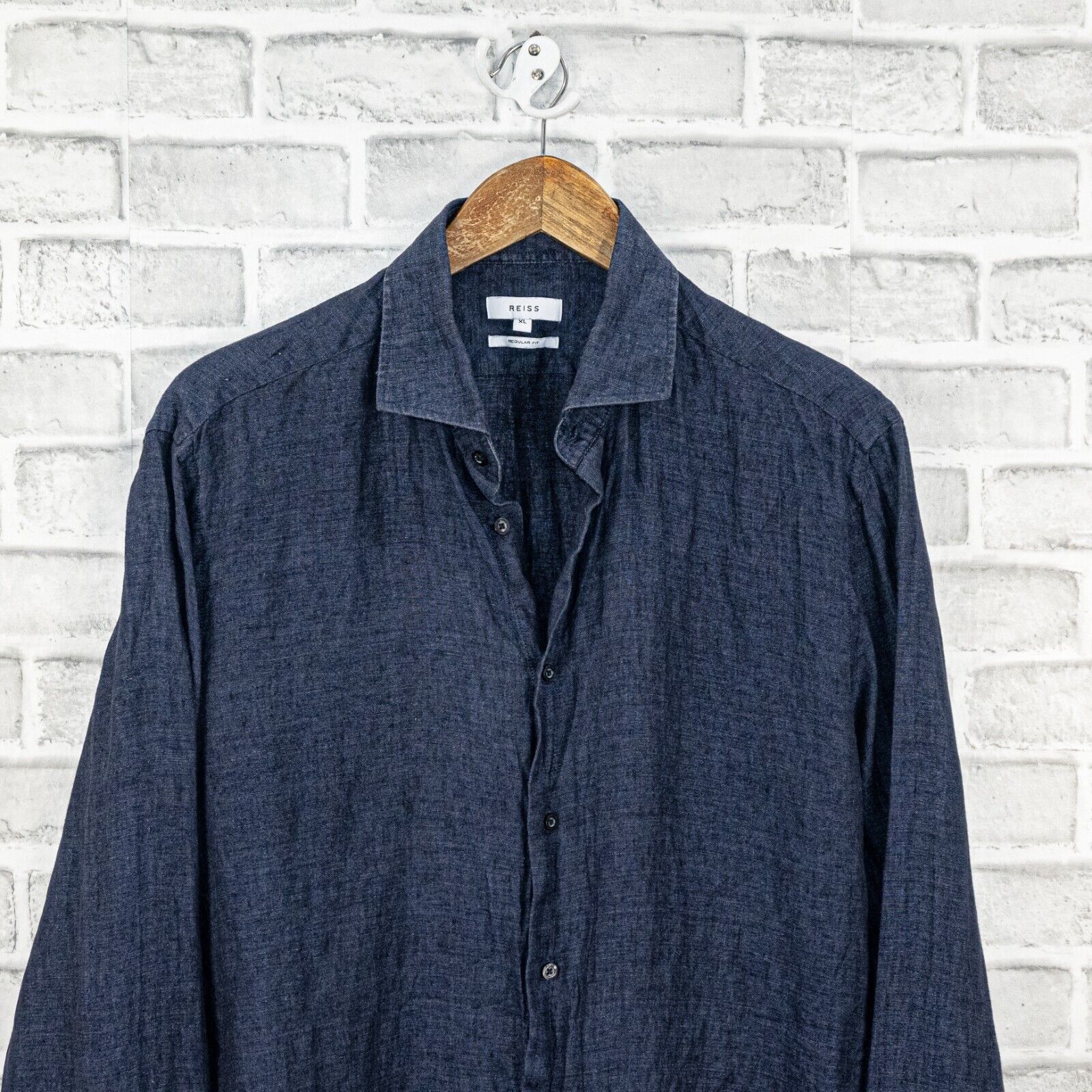 Reiss REISS Men's RUBAN Linen Button Through Shirt in Navy Blue Size US XL / EU 56 / 4 - 4 Thumbnail