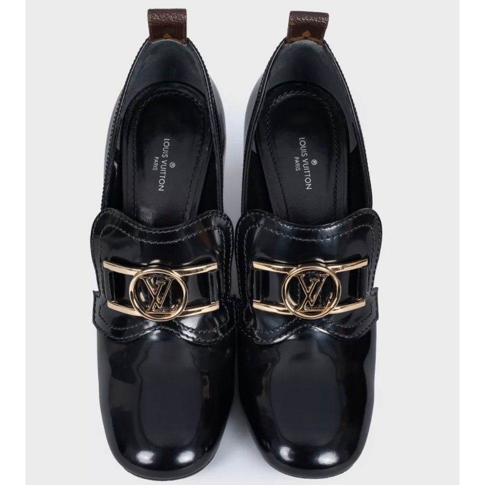 Louis Vuitton Louis Vuitton Black Leather Pumps Sculpted Heel Sz. 38 Size US 7 / IT 37 - 2 Thumbnail