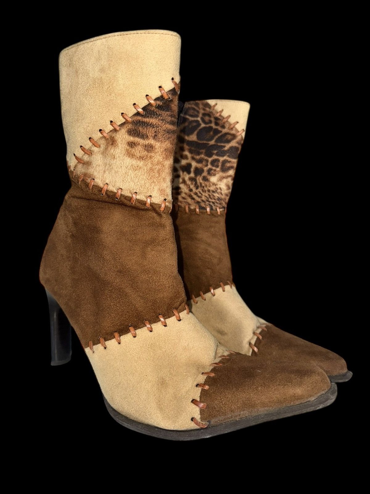 Vintage Patchwork Suede Heels Boots like Margiela El Dantes