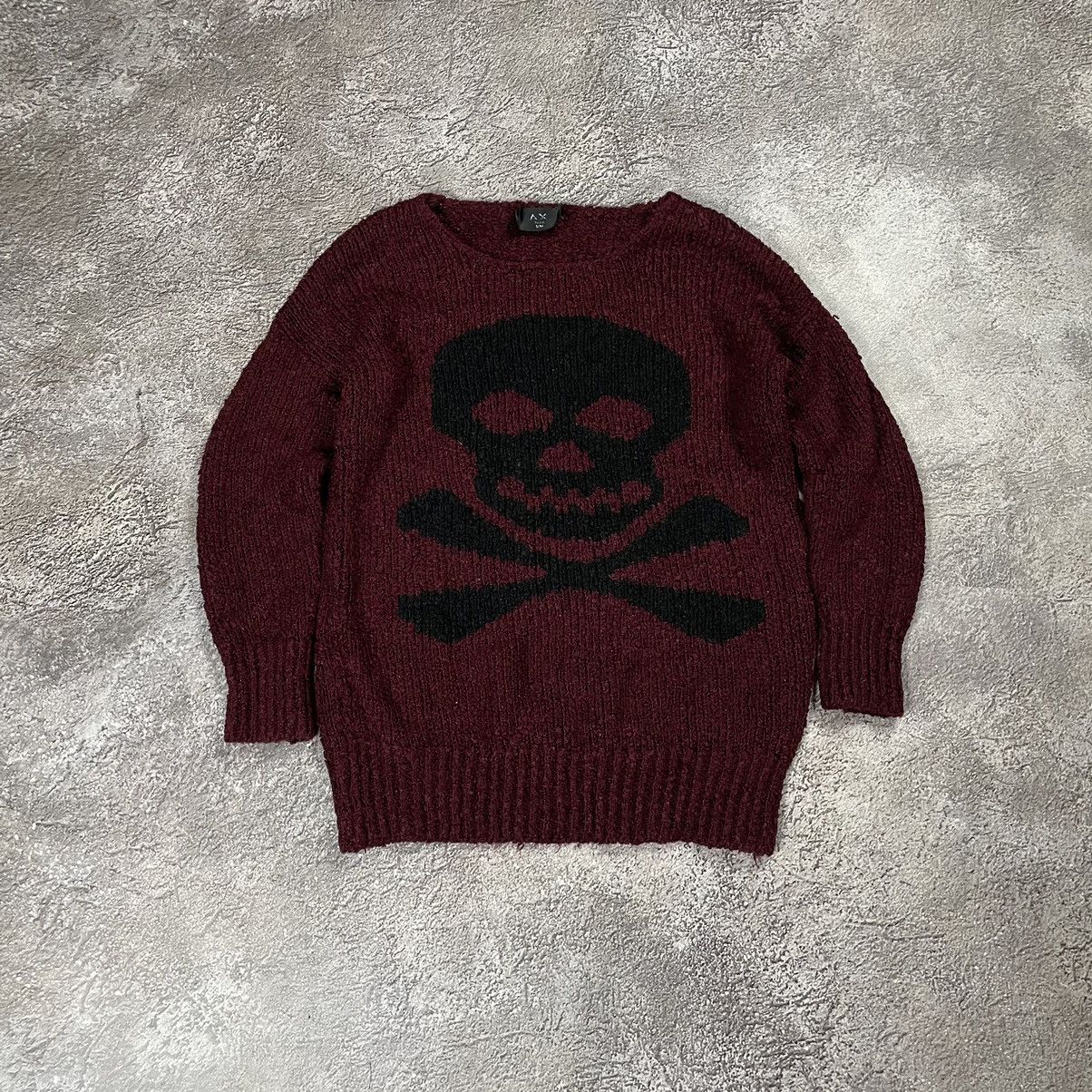 Vintage Vintage 90s Skull Knit Sweater Grunge Punk Burgundy Baggy L Size L / US 10 / IT 46 - 1 Thumbnail