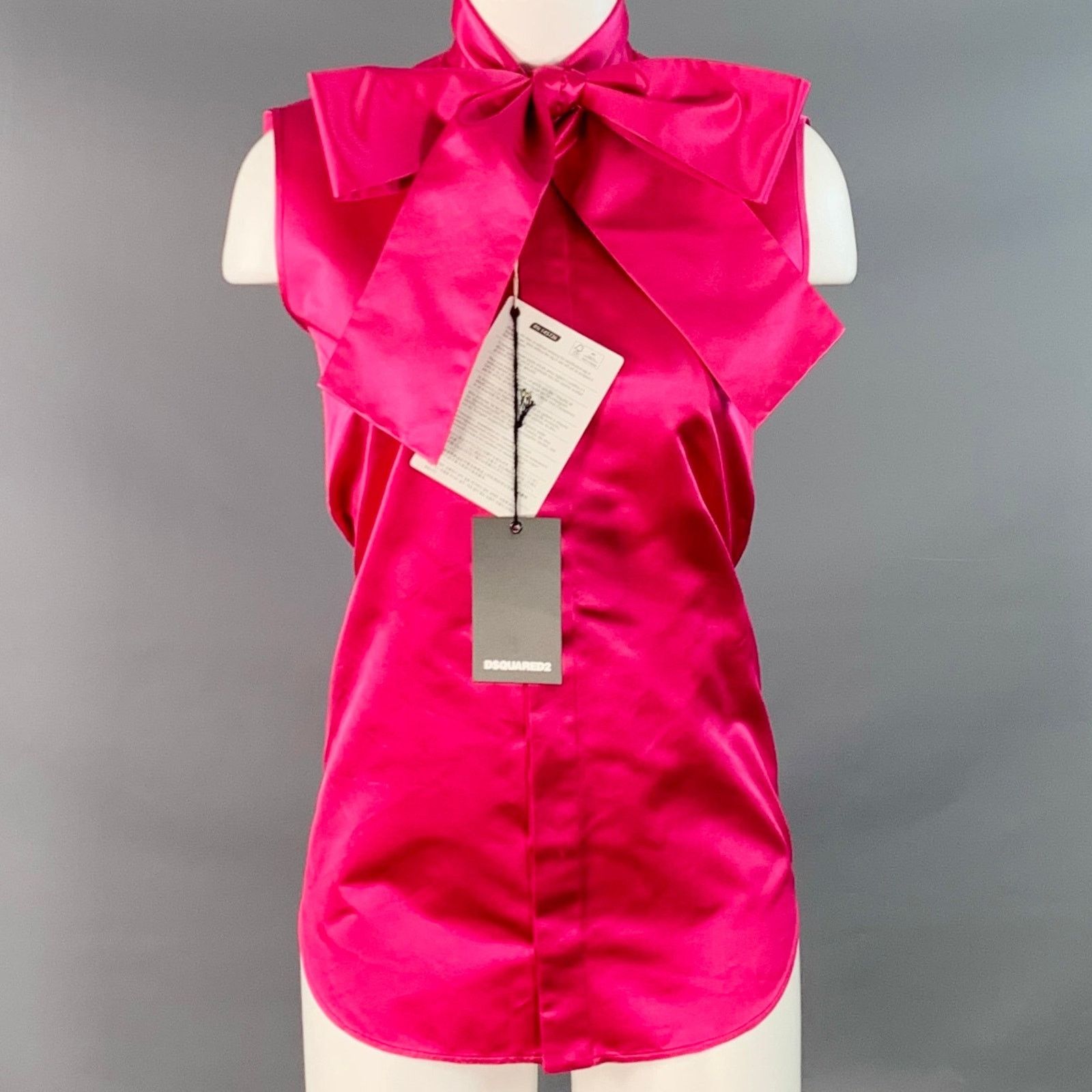 Dsquared2 DSQUARED2 Size XS Fuchsia Silk Sleeveless Bow Dress Top Size XS / US 0-2 / IT 36-38 - 1 Thumbnail