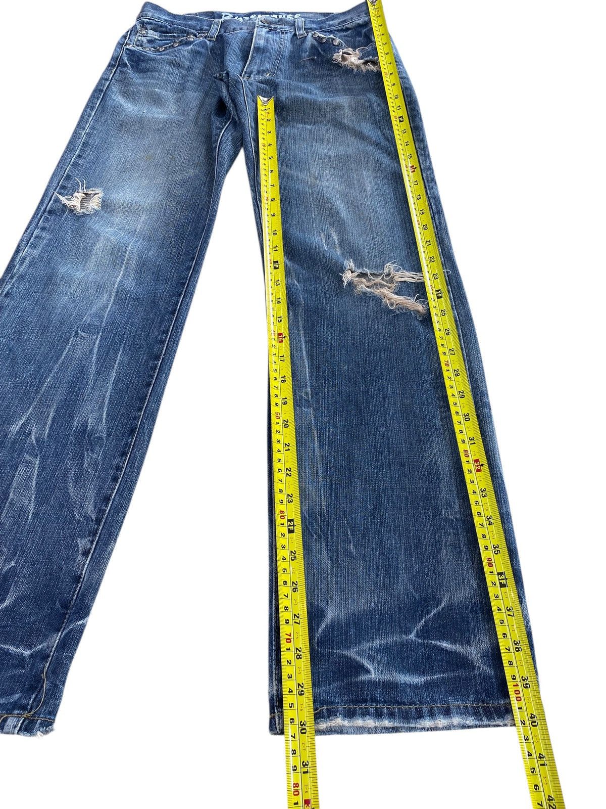 Japanese Brand Buzerayse Studded Distressed Faded Wide Leg Jeans Size US 30 / EU 46 - 7 Thumbnail