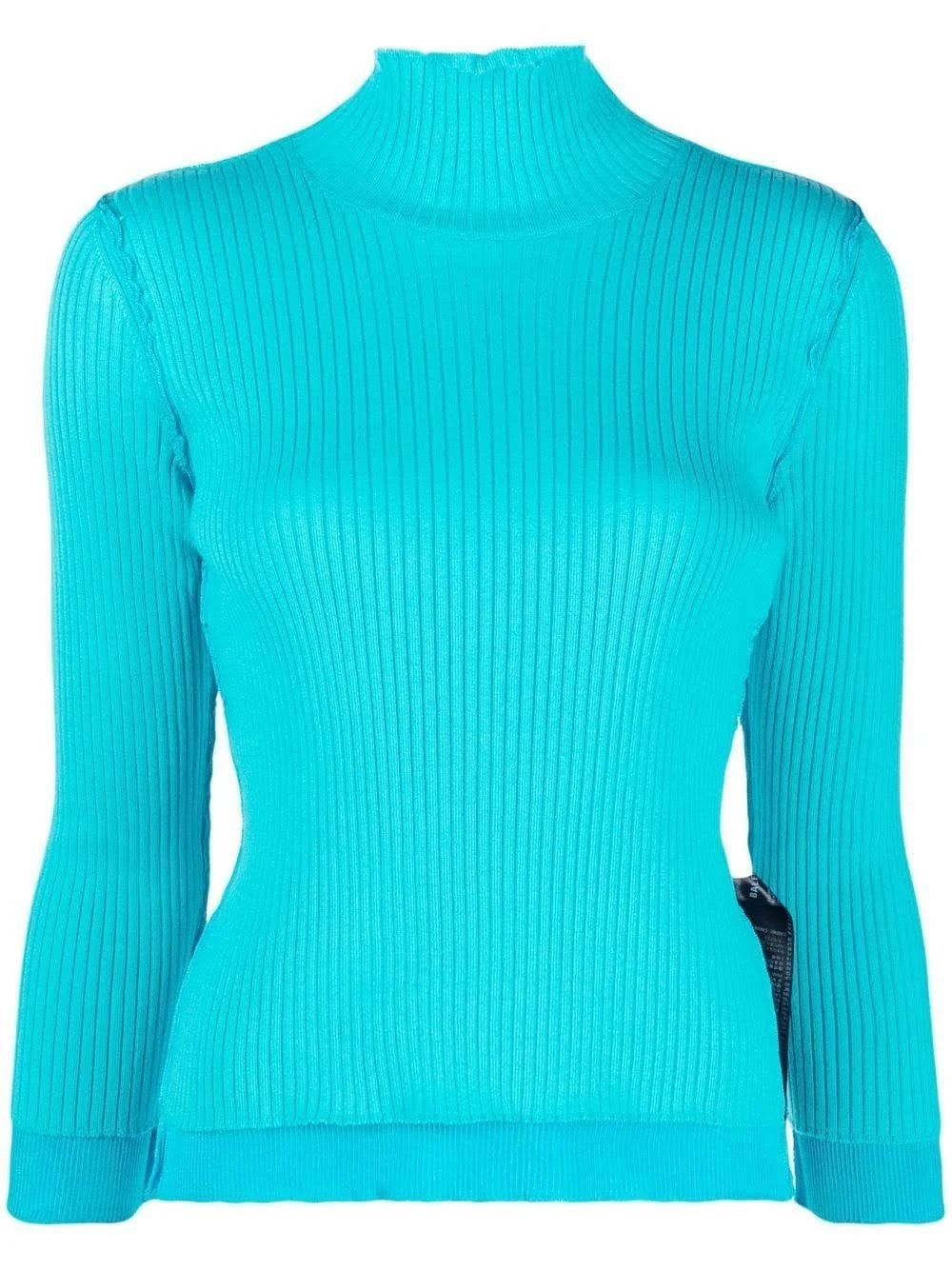 image of Balenciaga O1Mt1Gz0424 Reversible Fitted Sweater In Blue, Women's (Size Small)