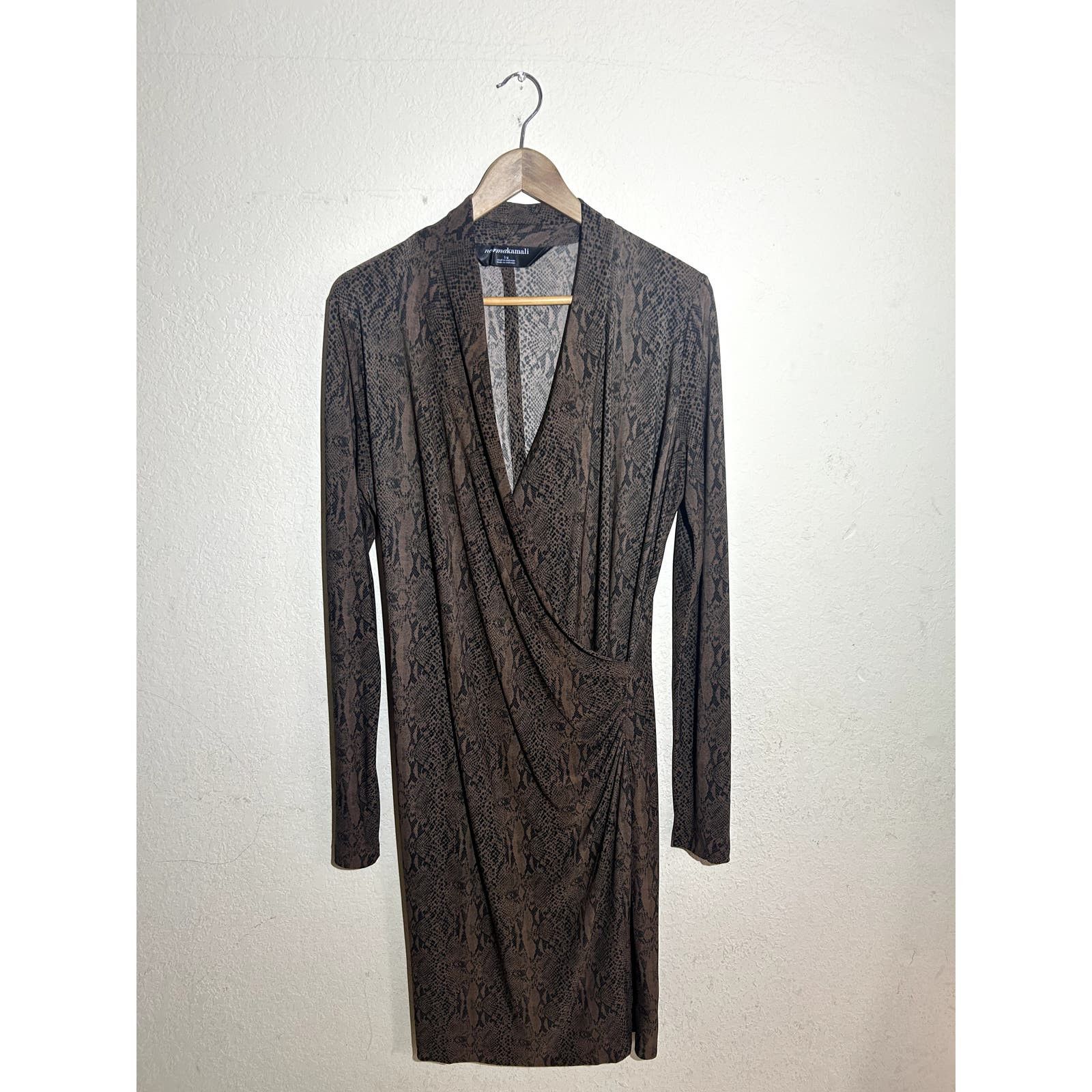 NWOT Norma Kamali Brown Snake Print Bodycon Dress Size L