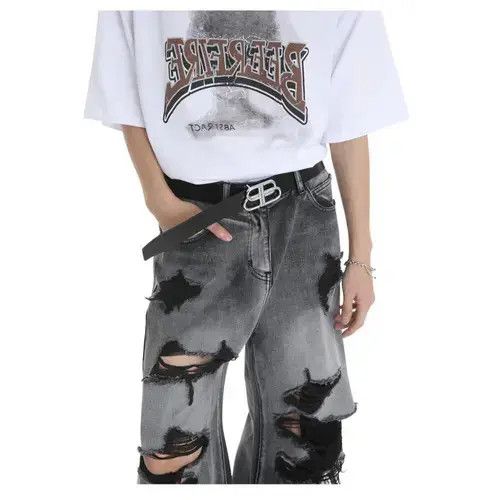 Japanese Brand × Jean Gray Baggy Distressed Jeans, Ripped Jeans Size US 30 / EU 46 - 1 Thumbnail