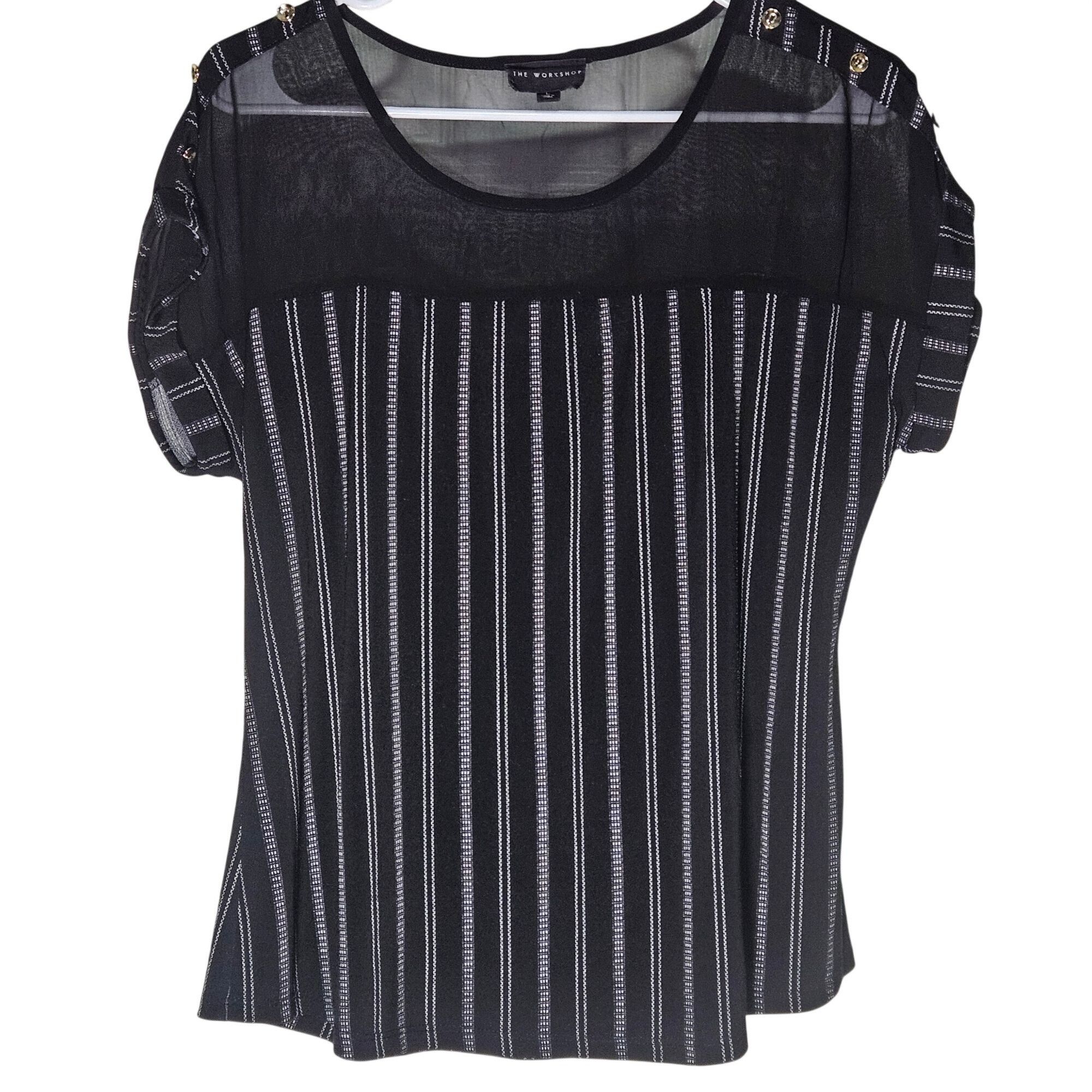 Other The Workshop L Women Sheer Stripe Top Black Quiet Luxury, Ac Size L / US 10 / IT 46 - 2 Thumbnail