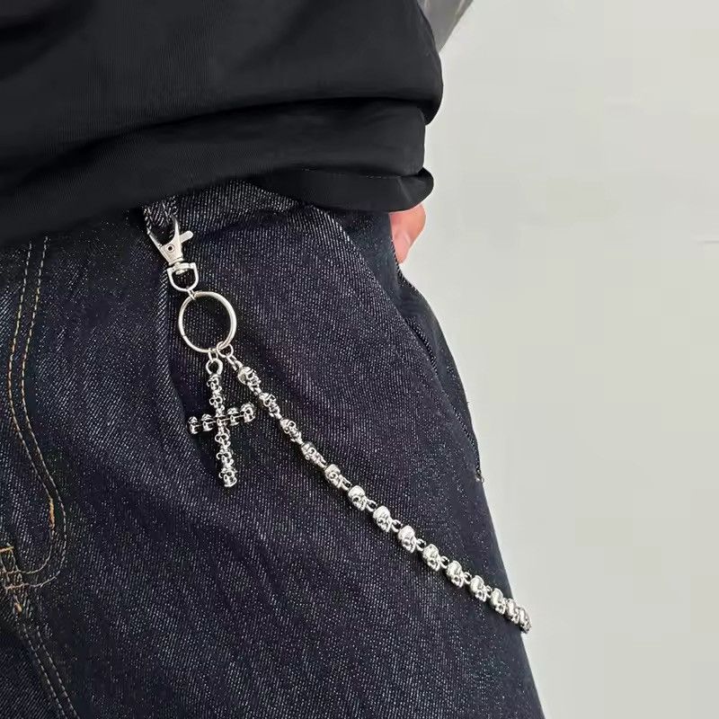 Jewelry Punk Gothic Vintage Cross Skull Metal Keychain Pants Chain Size ONE SIZE - 2 Thumbnail