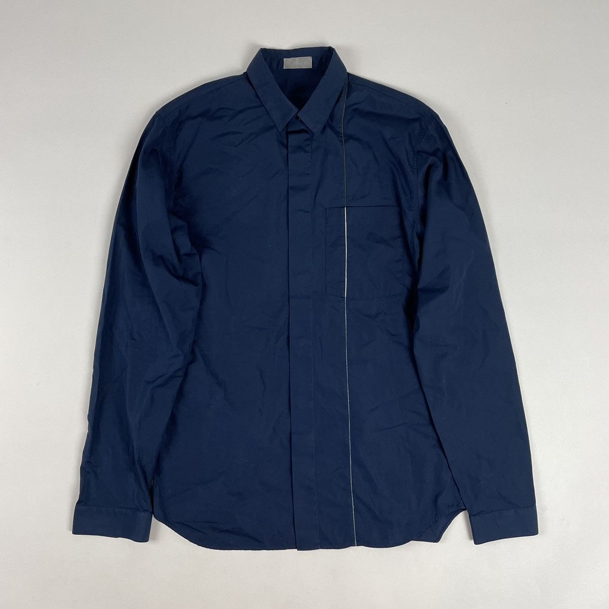 image of Dior Homme Navy Blue Shirt With White Line Detail, Men's (Size Small)