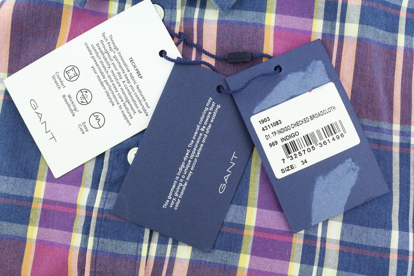 Gant TP INDIGO CHECK EU34 Colourful Button-Up Shirt 85124 Size XS / US 0-2 / IT 36-38 - 7 Thumbnail