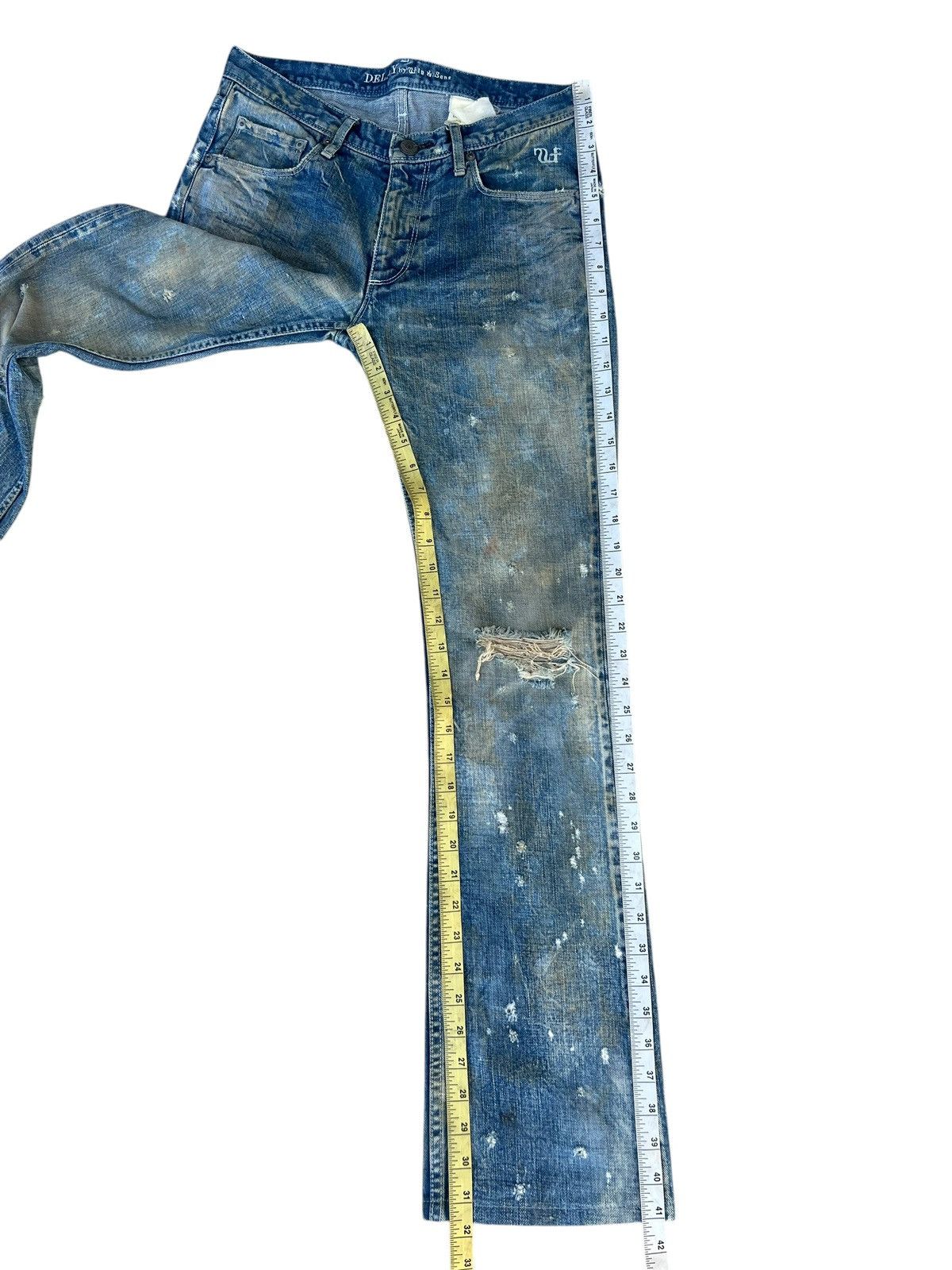 Japanese Brand Dirty Mud Stains Distress Denim Ufin & Sons Flare Jeans Size US 30 / EU 46 - 6 Thumbnail