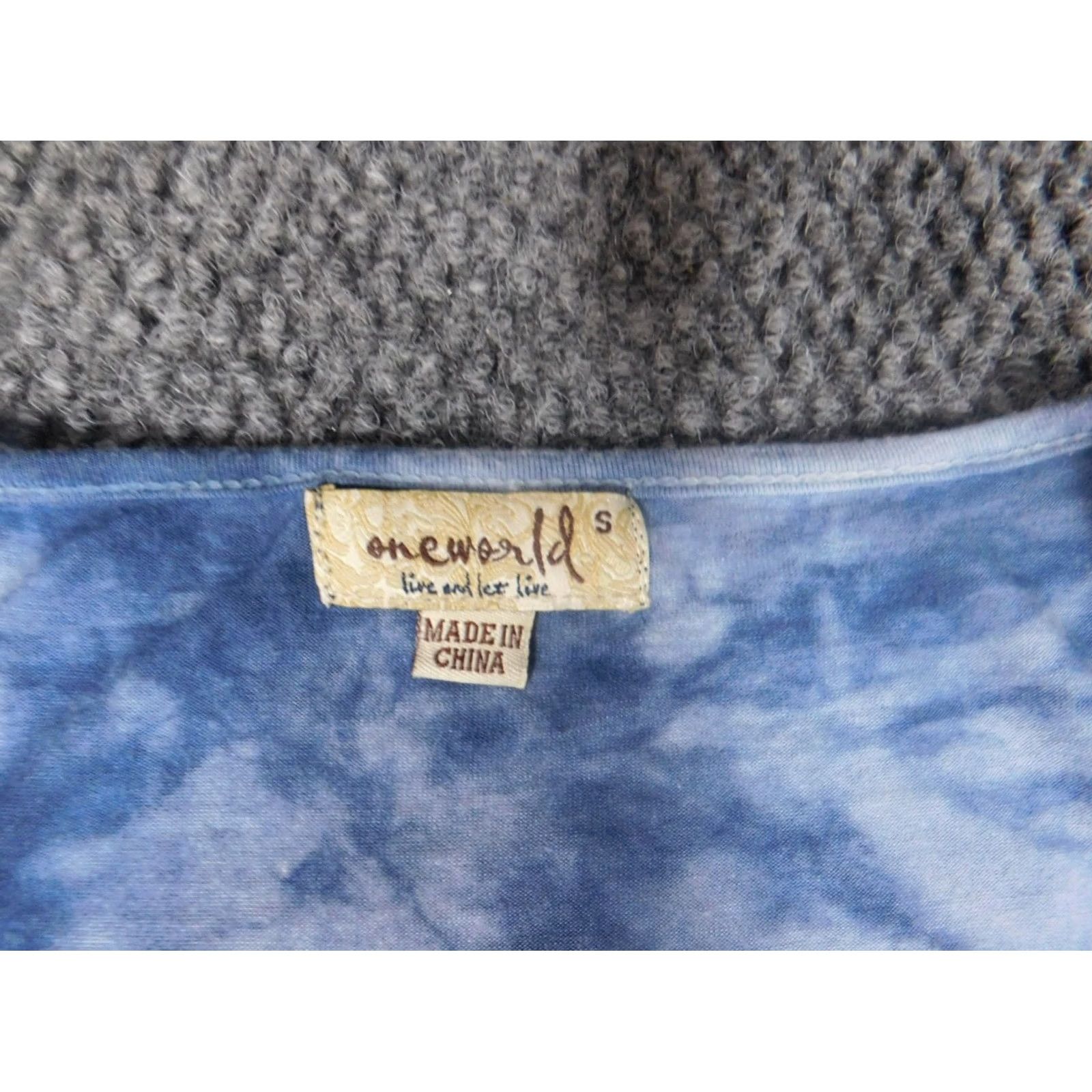 Vintage One World Blouse Tunic Womens S Blue Crew Neck 3/4 Sleeve Knit Cotton Pullover Geometric Button Size S / US 4 / IT 40 - 5 Thumbnail