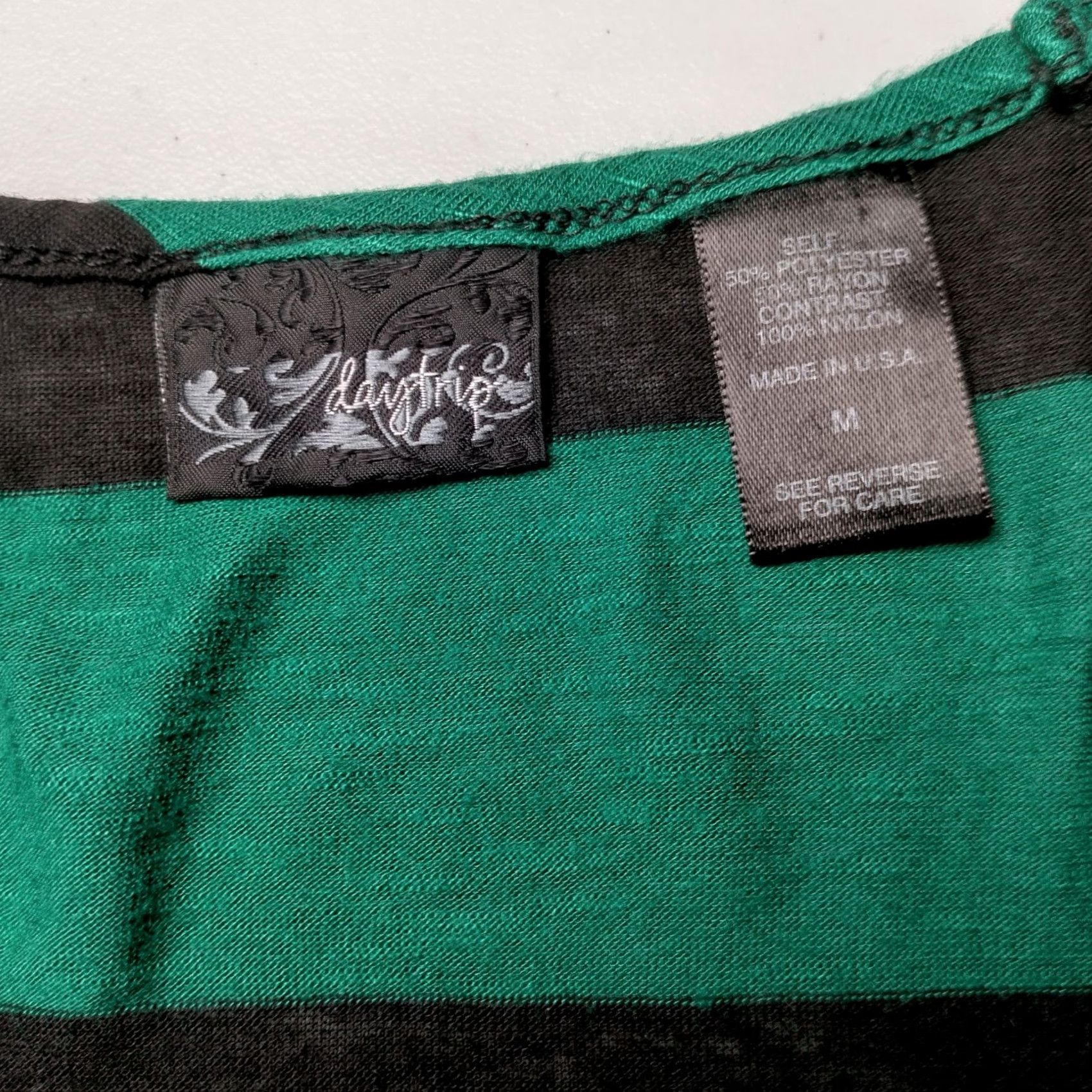 Vintage VINTAGE Daytrip Tunic Shirt Adults M Green Stripe V Neck Slim Lace Trim 3/4 Sleeve Burnout Y2K Women Mens Girls Size M / US 6-8 / IT 42-44 - 4 Thumbnail