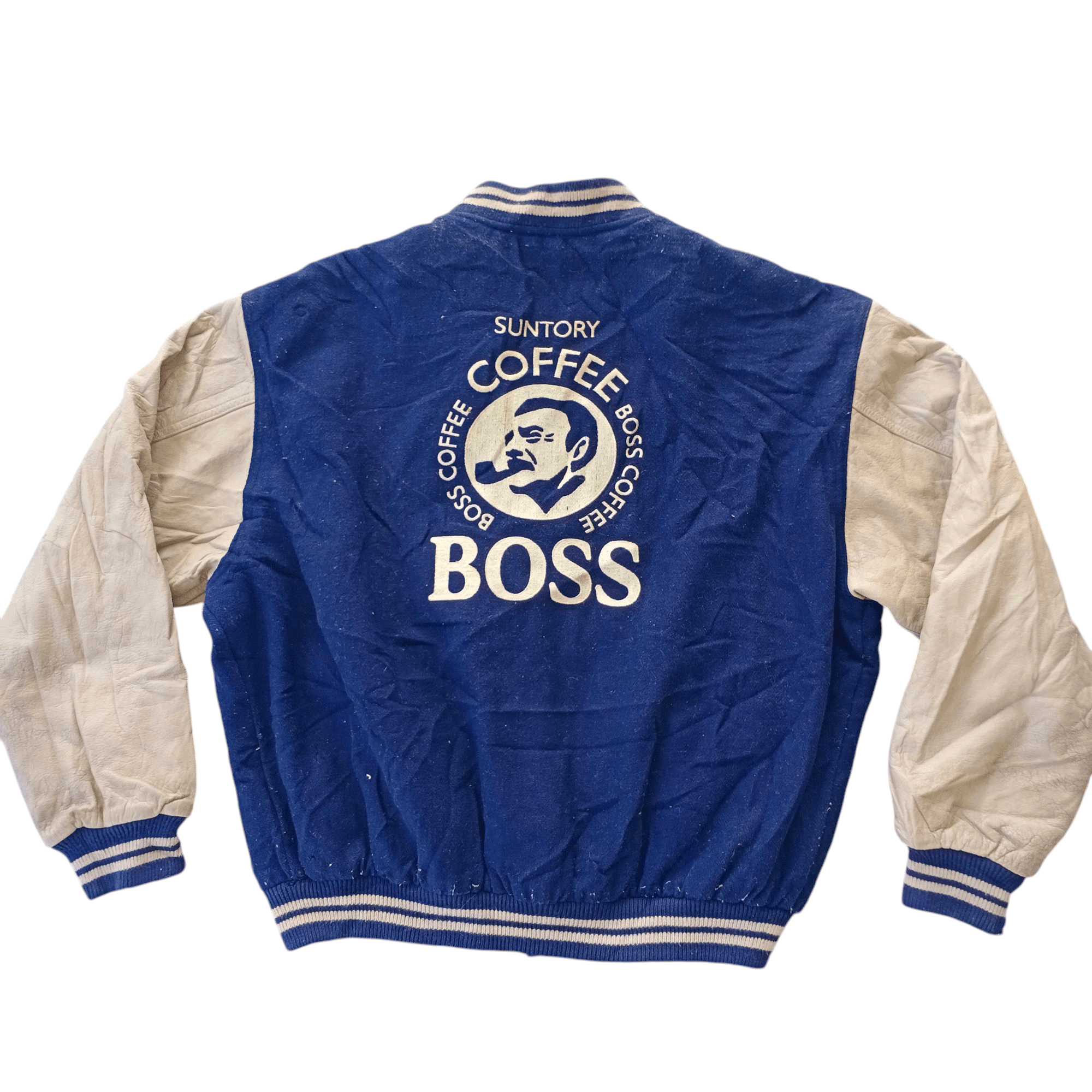 Vintage Suntory Boss Coffee Leather Wool Varsity Jacket