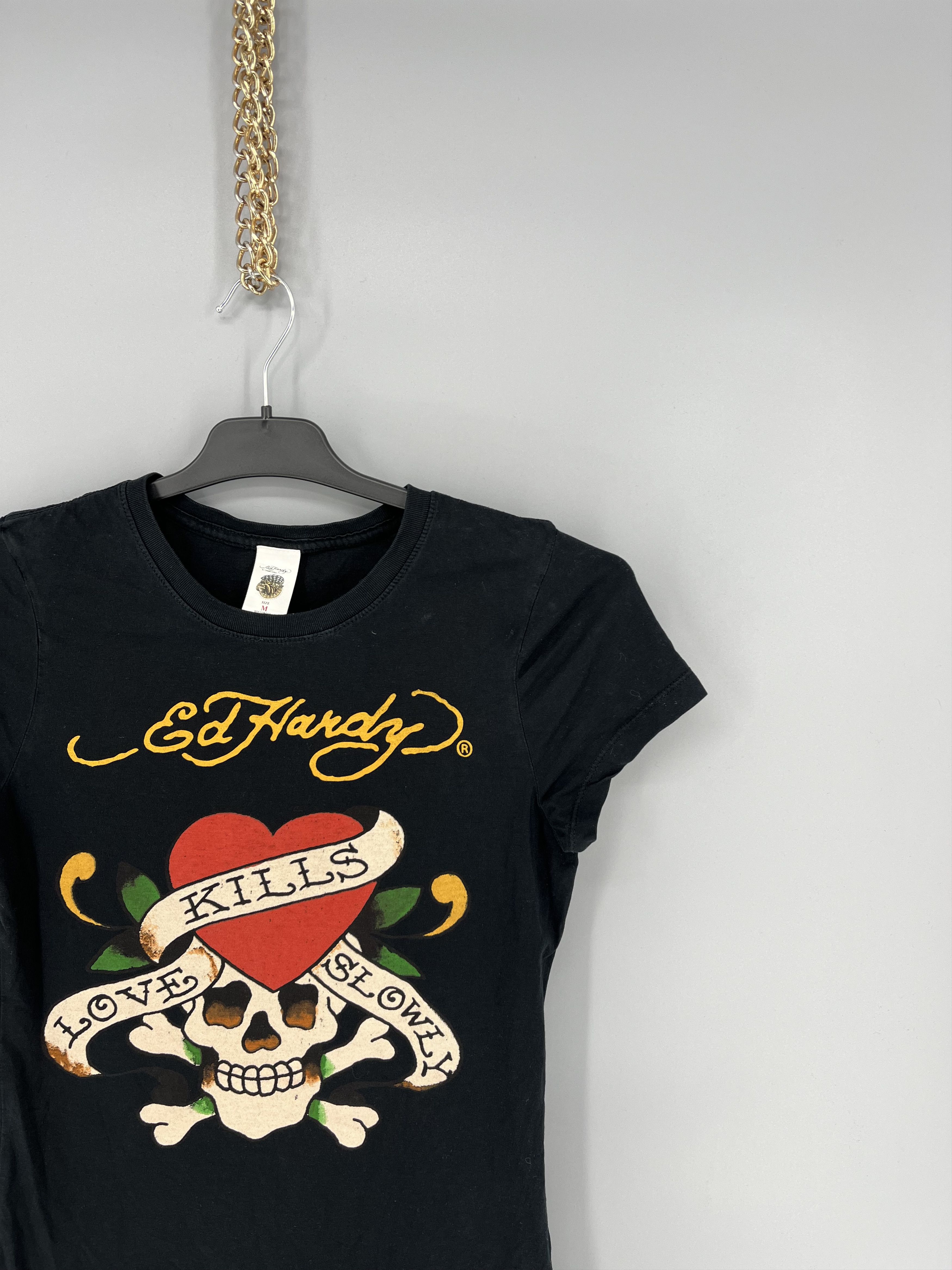 Ed Hardy Vintage Y2K Christian Audigier Women’s Rhinestones T-Shirt Size M / US 6-8 / IT 42-44 - 5 Thumbnail